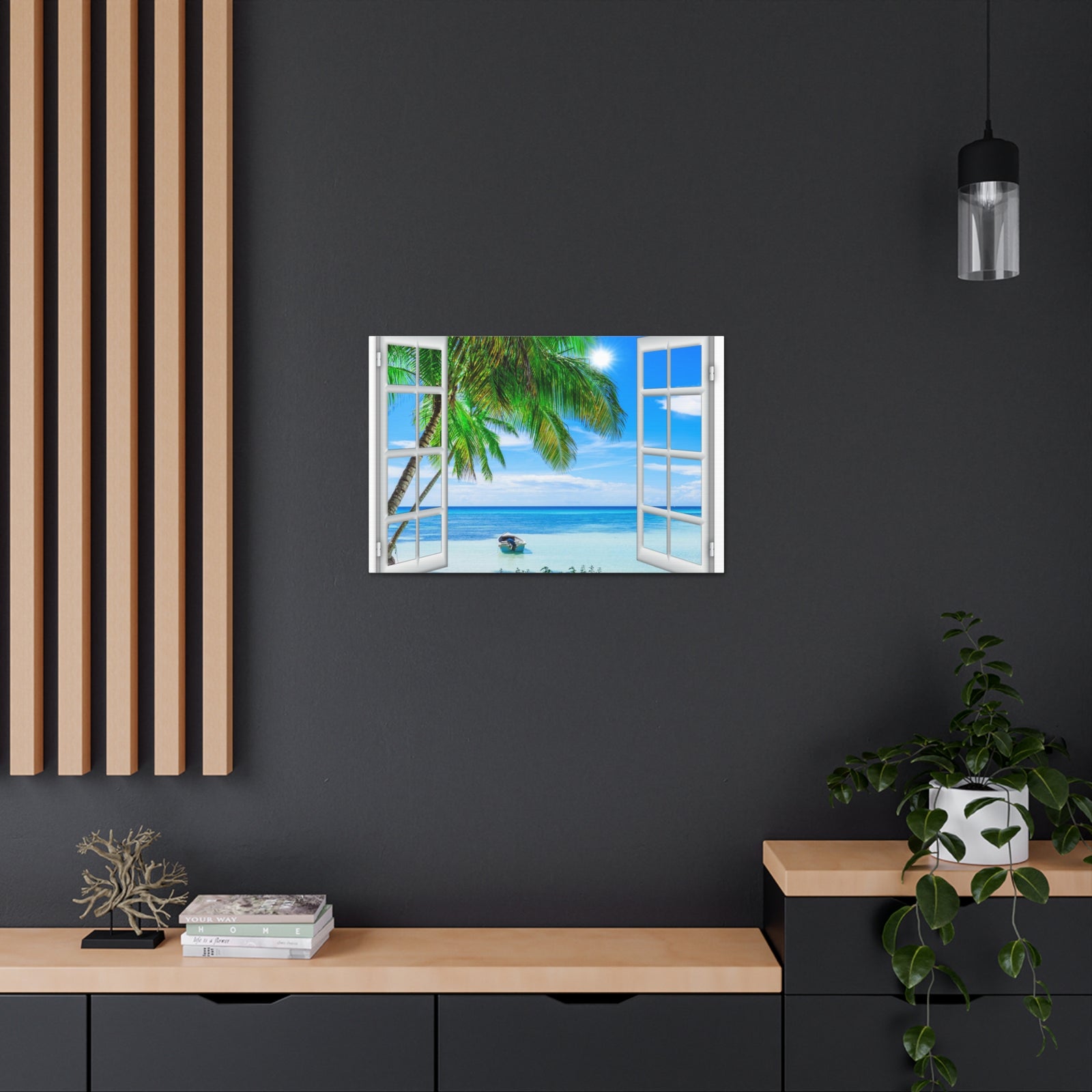 Canvas Print Wall Art Window Beach Coconut View Nature Photography Realism Scenic Landscape Colorful Multicolor for Home Decor Ready to Hang-Express Your Love Gifts
