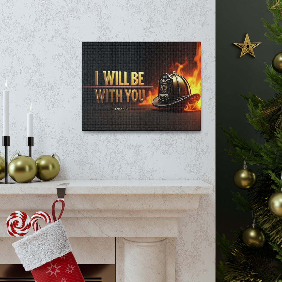 Scripture Walls Isaiah 43:2 Firefighter I Will Be With You Bible Verse Canvas Christian Wall Art Ready to Hang Unframed-Express Your Love Gifts