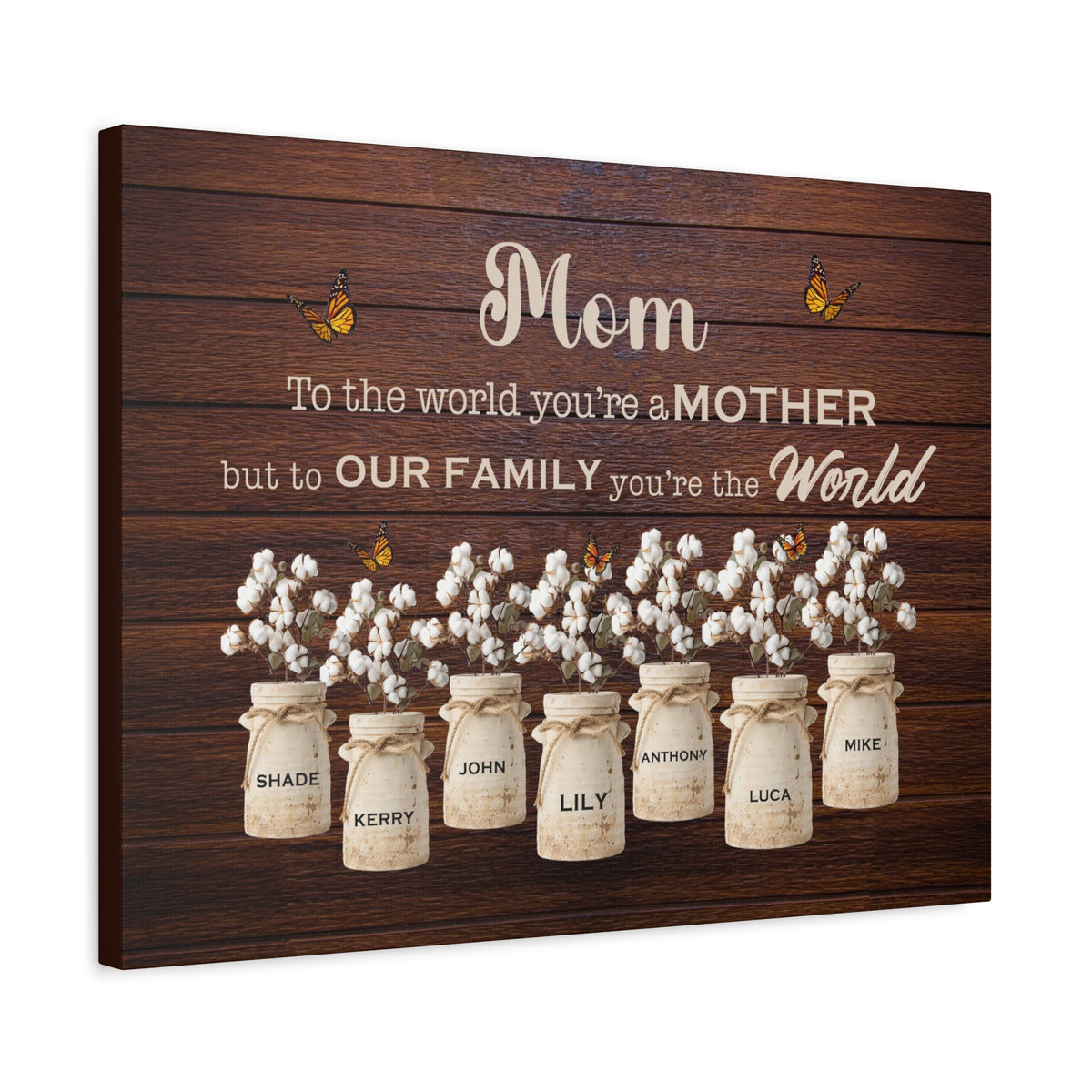 Personalized Mom Family Name Canvas – “To the World You’re a Mother”-Express Your Love Gifts