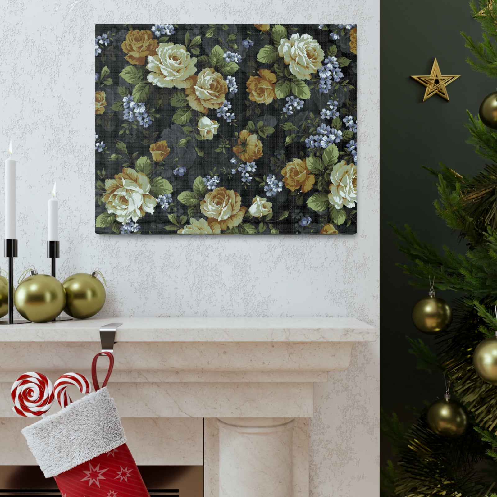 Monochrome Rose And Gray Small Flowers Flower Canvas Wall Art for Home Decor Ready-to-Hang-Express Your Love Gifts