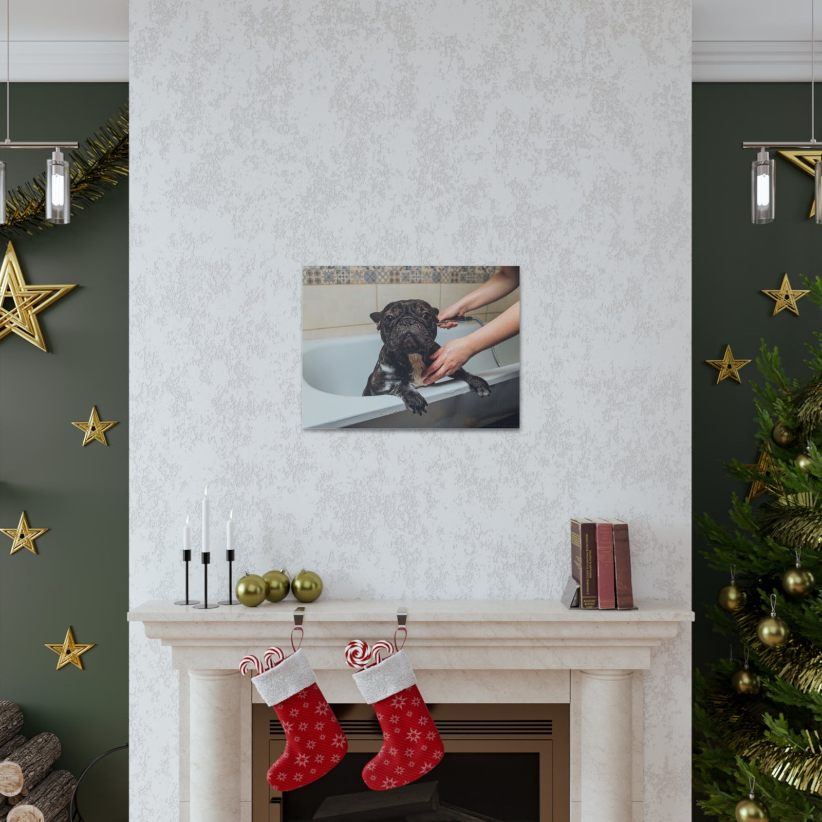 Cute French Bulldog Bath Canvas Wall Art for Home Decor Ready-to-Hang-Express Your Love Gifts