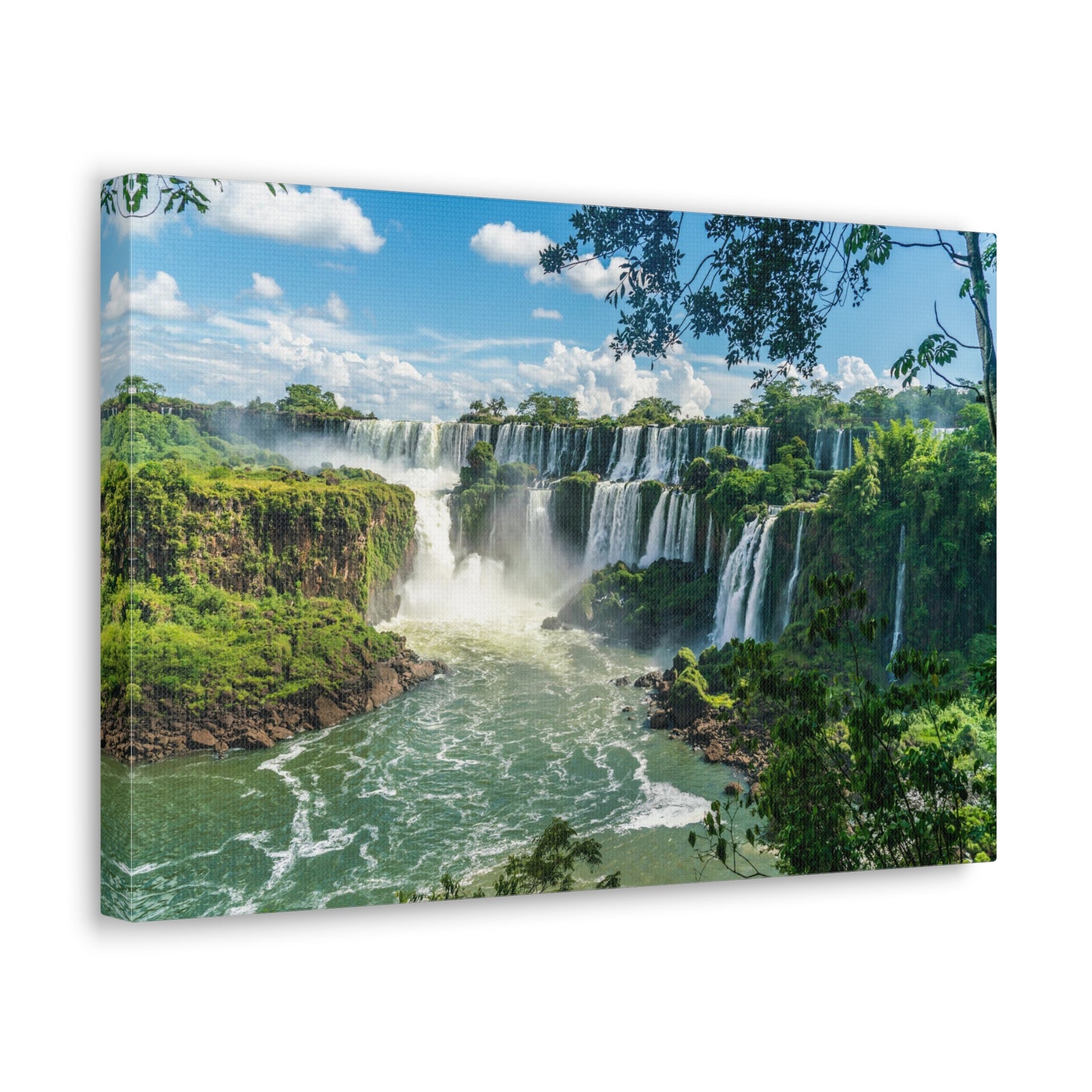 Green Jungle Cascading Waterfall Nature Wilderness Photography Canvas Wall Art for Home Decor Ready-to-Hang-Express Your Love Gifts