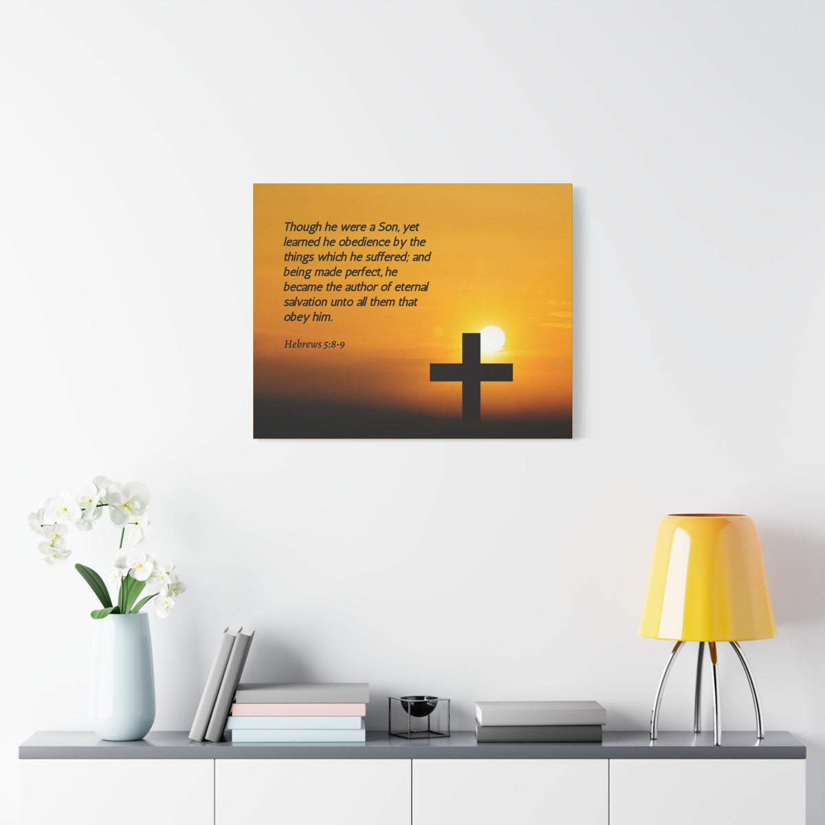 Scripture Canvas Eternal Salvation Hebrews 5:8-9 Christian Wall Art Bible Verse Print Ready to Hang-Express Your Love Gifts