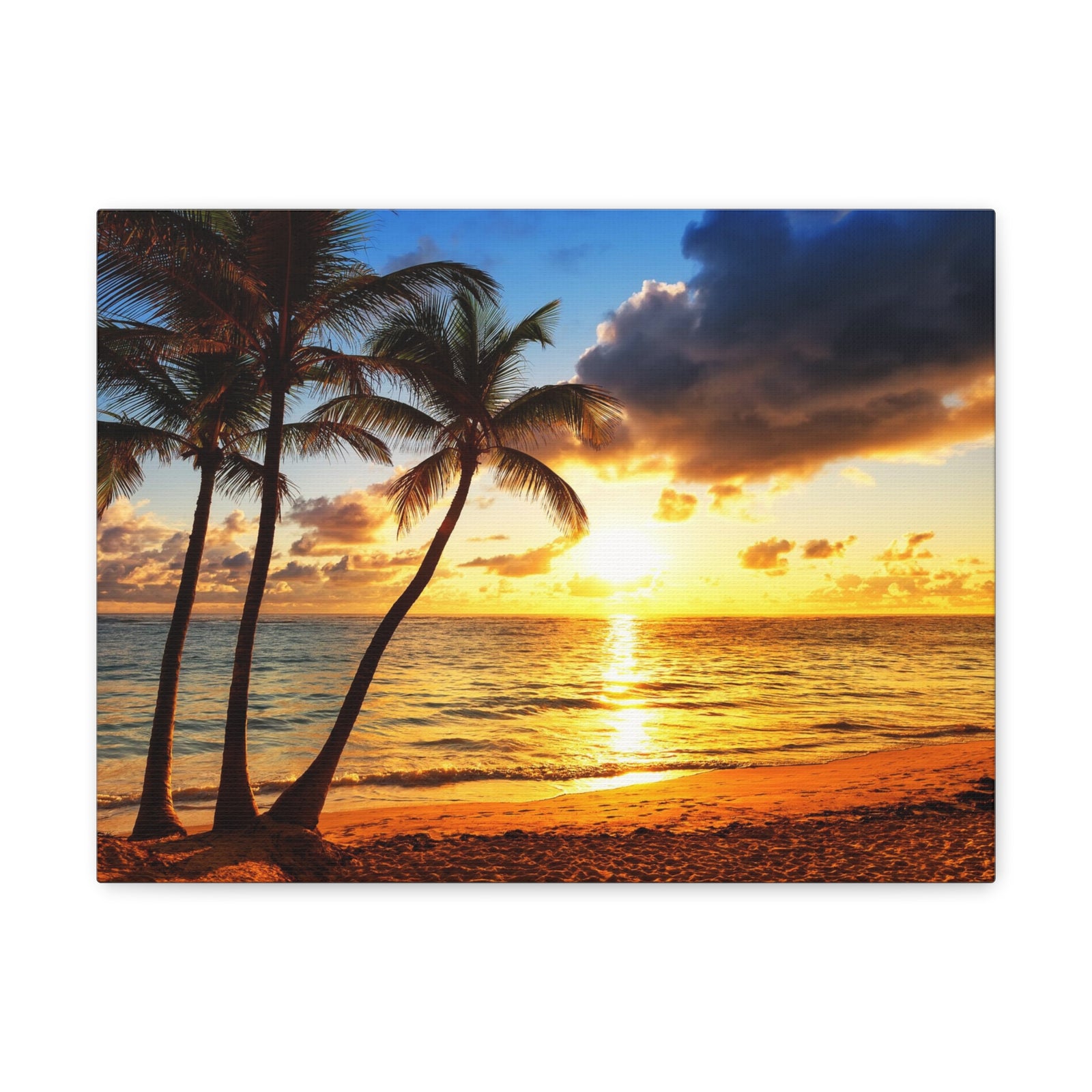 Coconut Palm Trees Against Colorful Sunset Ocean Canvas Wall Art for Home Decor Ready-to-Hang-Express Your Love Gifts