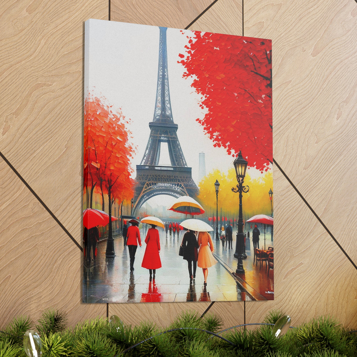 Paris Eiffel Tower Red Dress And Red Tree France Canvas Artwork High-Quality Breathtaking French City for Home Decor Ready to Hang-Express Your Love Gifts
