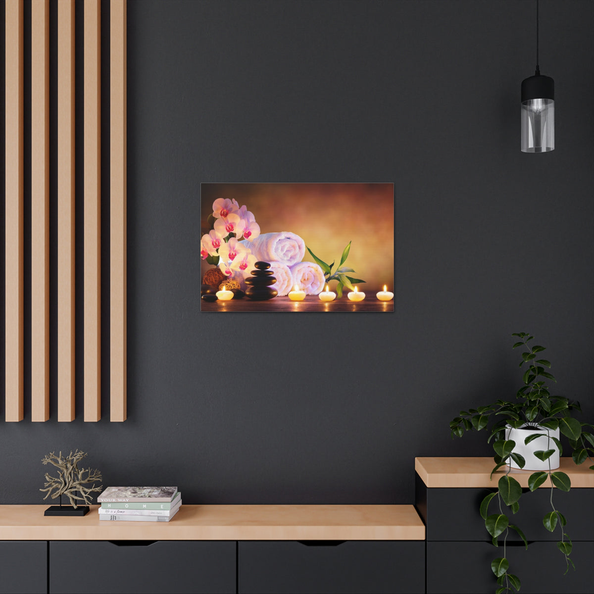 Massage Stones with Towels Forest Floral Nature Photography Canvas Wall Art for Home Decor Ready-to-Hang-Express Your Love Gifts