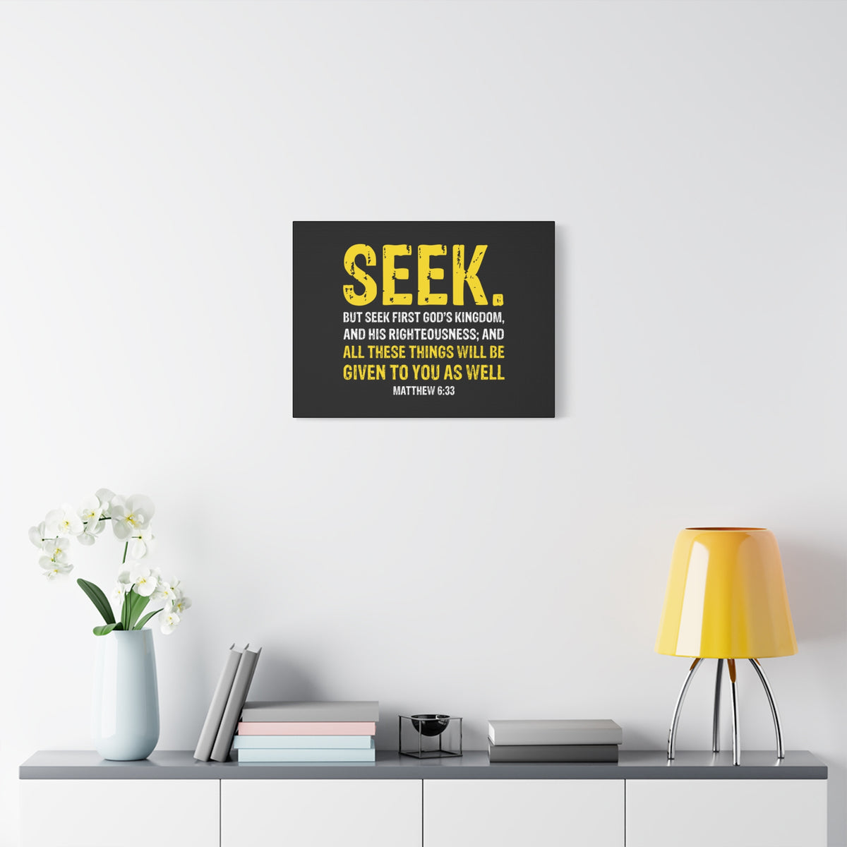 Scripture Walls Matthew 6:33 His Righteousness Yellow Black Christian Wall Art Bible Verse Print Ready to Hang-Express Your Love Gifts