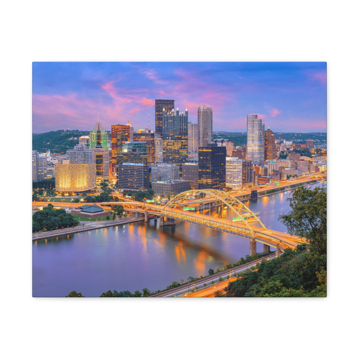 Pittsburgh Night Skyline Canvas Artwork High-Quality Breathtaking Stunning Cityscape for Home Decor Ready to Hang-Express Your Love Gifts