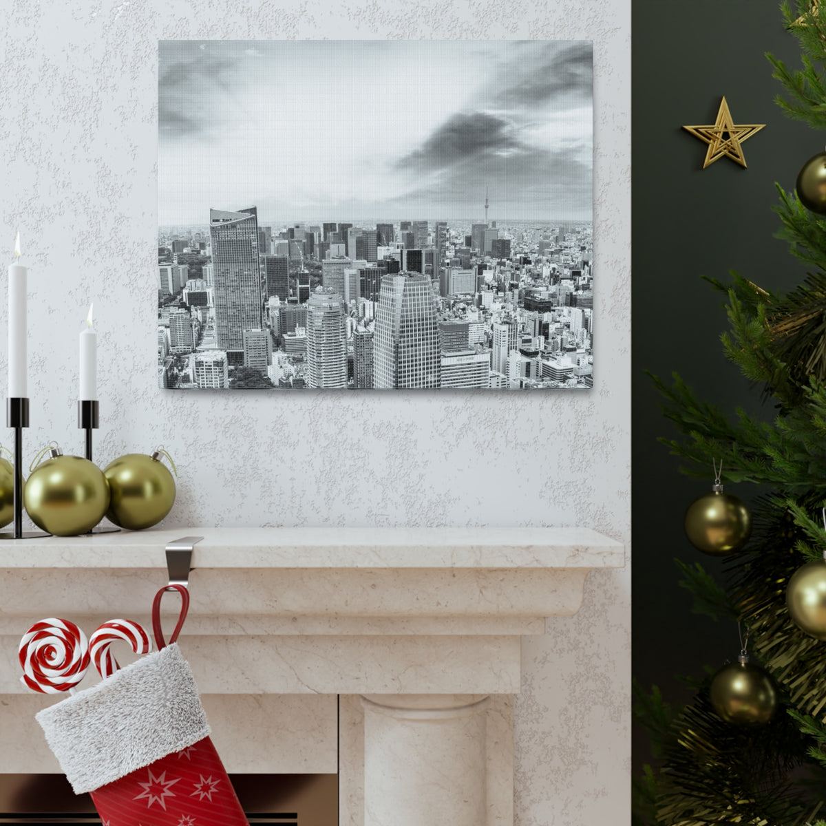 Tokyo Black And White Skyline Canvas Artwork High-Quality Breathtaking Stunning Cityscape for Home Decor Ready to Hang-Express Your Love Gifts