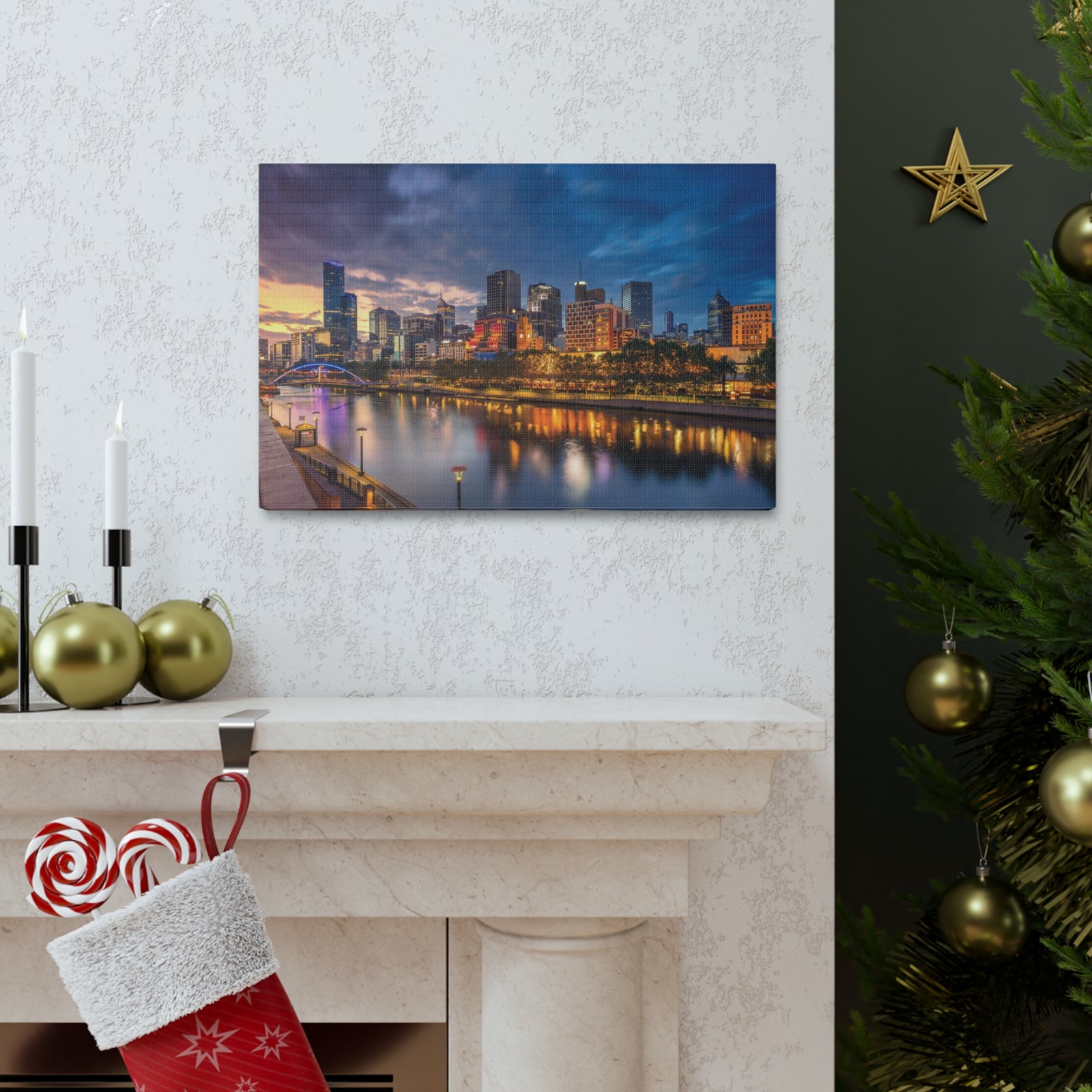 Melbourne Night Skyline Canvas Artwork High-Quality Breathtaking Stunning Cityscape for Home Decor Ready to Hang-Express Your Love Gifts