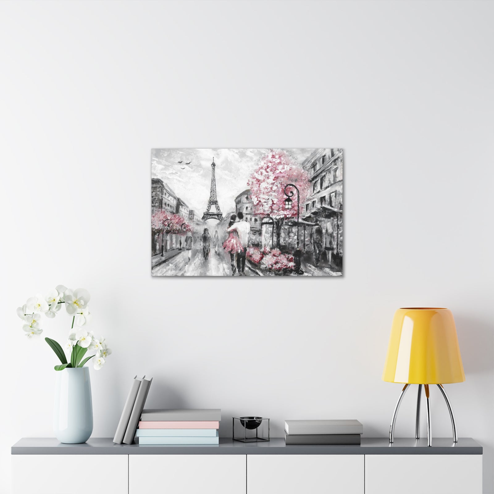 Couple Hug Pink Paris France Canvas Artwork High-Quality Breathtaking French City for Home Decor Ready to Hang-Express Your Love Gifts