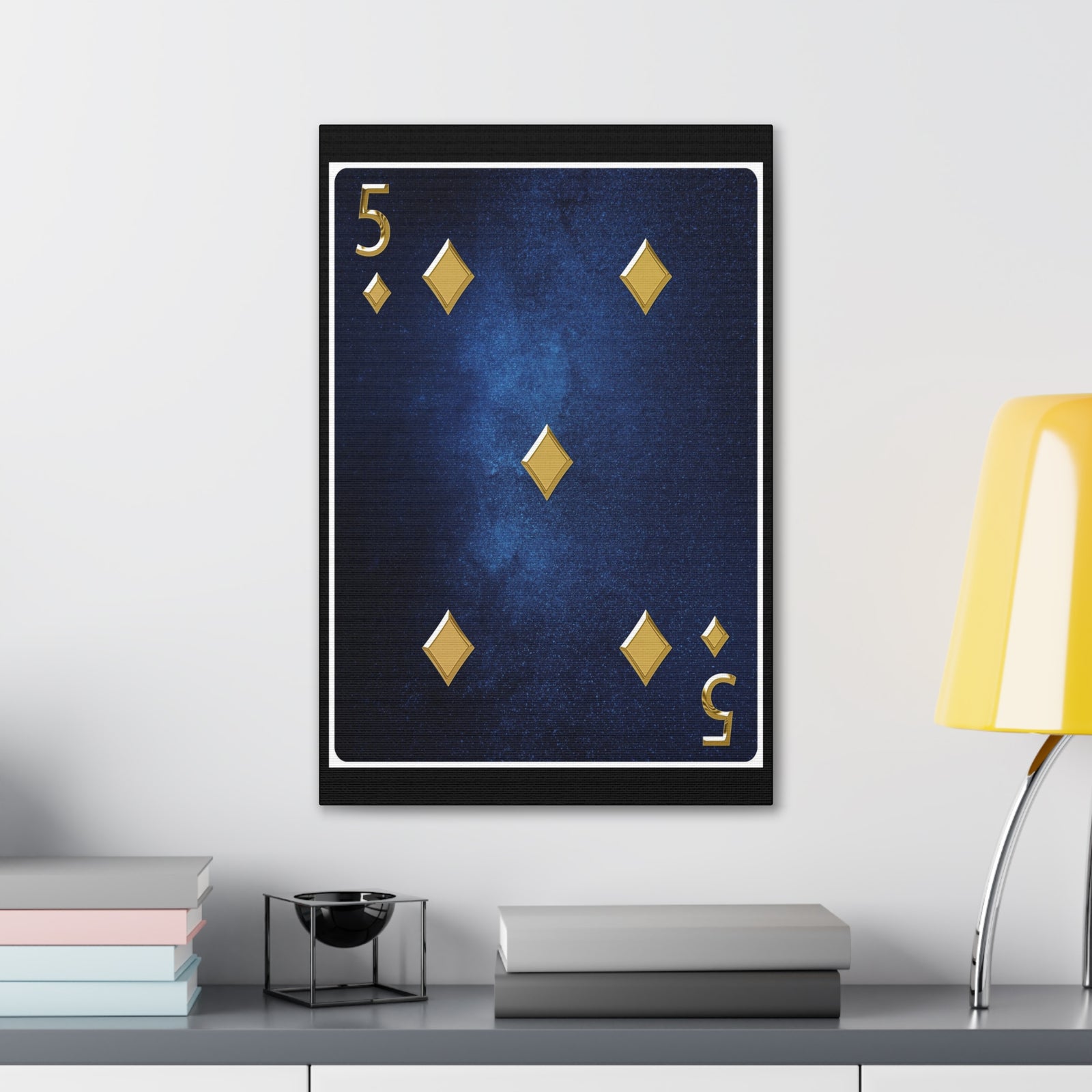 Five Of Diamonds Space Background Playing Card Canvas Wall Art for Home Decor Ready-to-Hang-Express Your Love Gifts