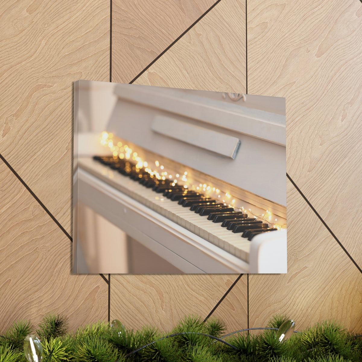 Piano with Glowing Garland Music Lover's Delight Piano Keyboard Canvas Wall Art for Home Decor Ready-to-Hang-Express Your Love Gifts