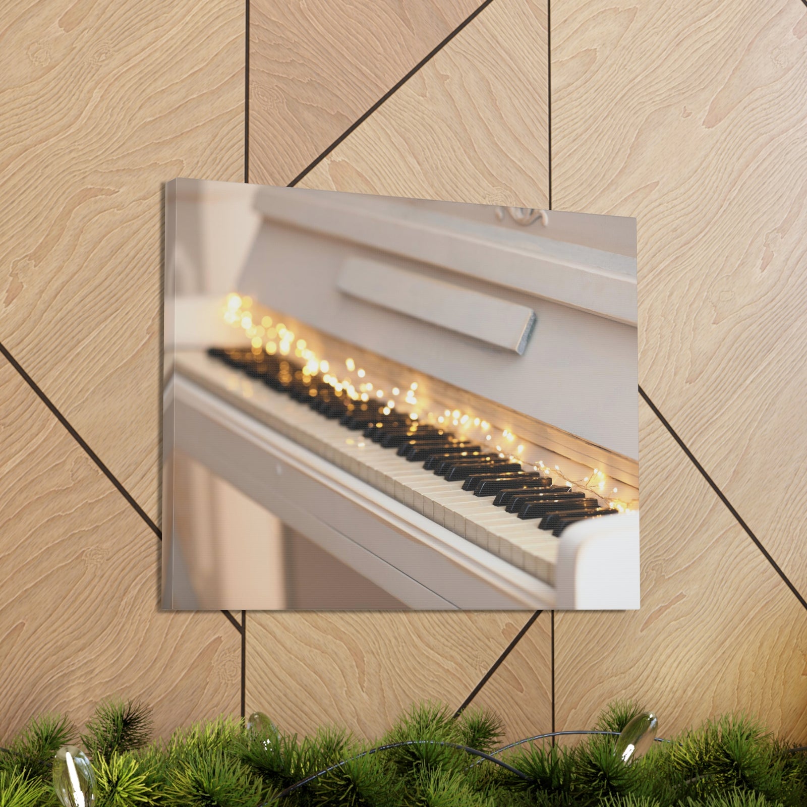 Piano with Glowing Garland Music Lover's Delight Piano Keyboard Canvas Wall Art for Home Decor Ready-to-Hang-Express Your Love Gifts