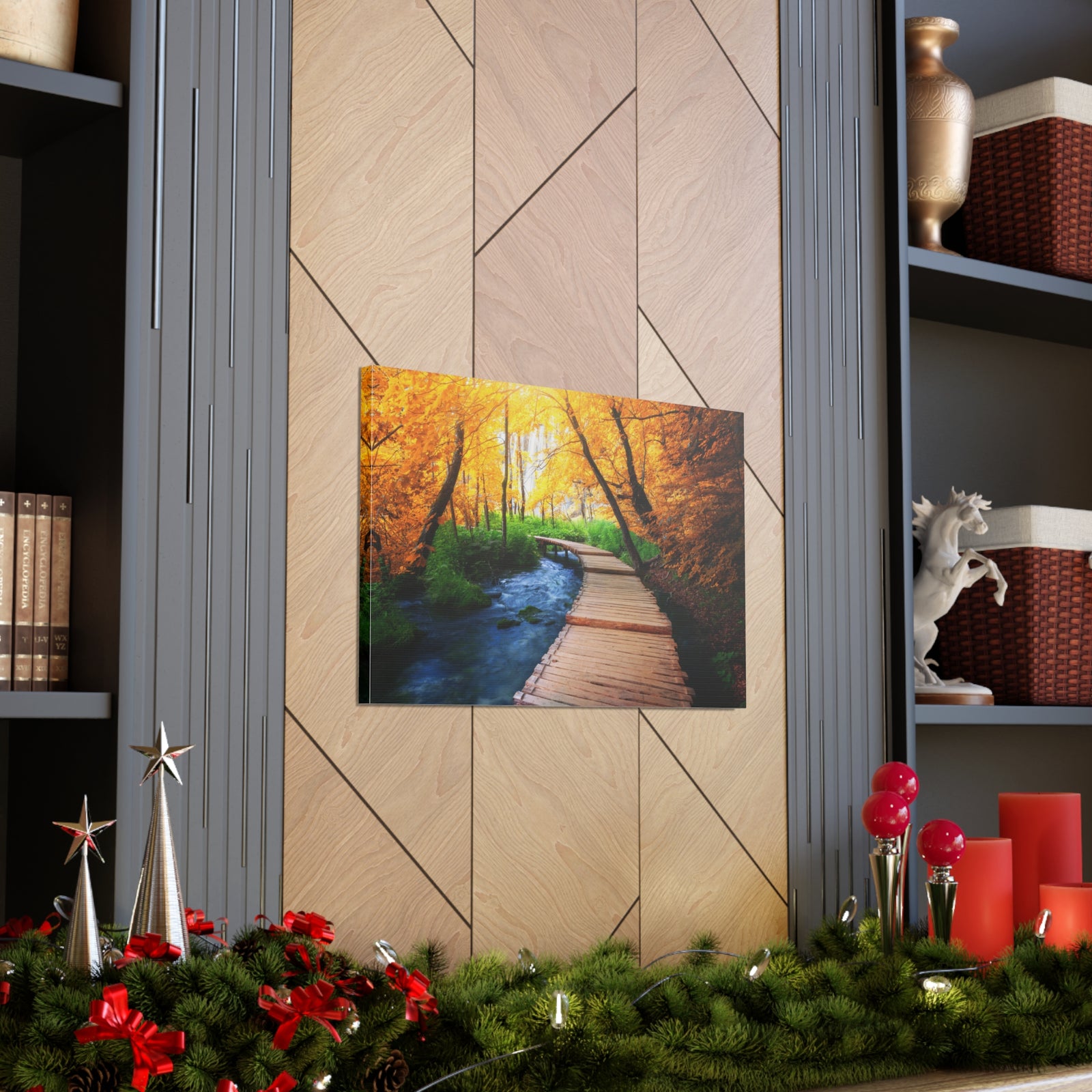 Path Autumn Orange Tree Nature Wilderness Photography Canvas Wall Art for Home Decor Ready-to-Hang-Express Your Love Gifts