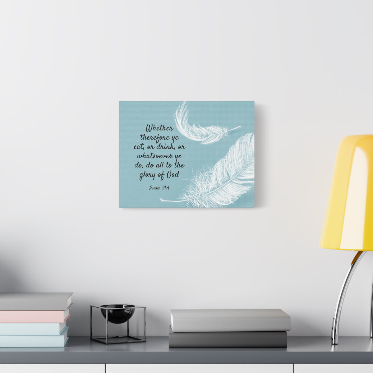Scripture Canvas Glory Of God Psalm 91:4 Feather Christian Wall Art Bible Verse Print Ready to Hang-Express Your Love Gifts