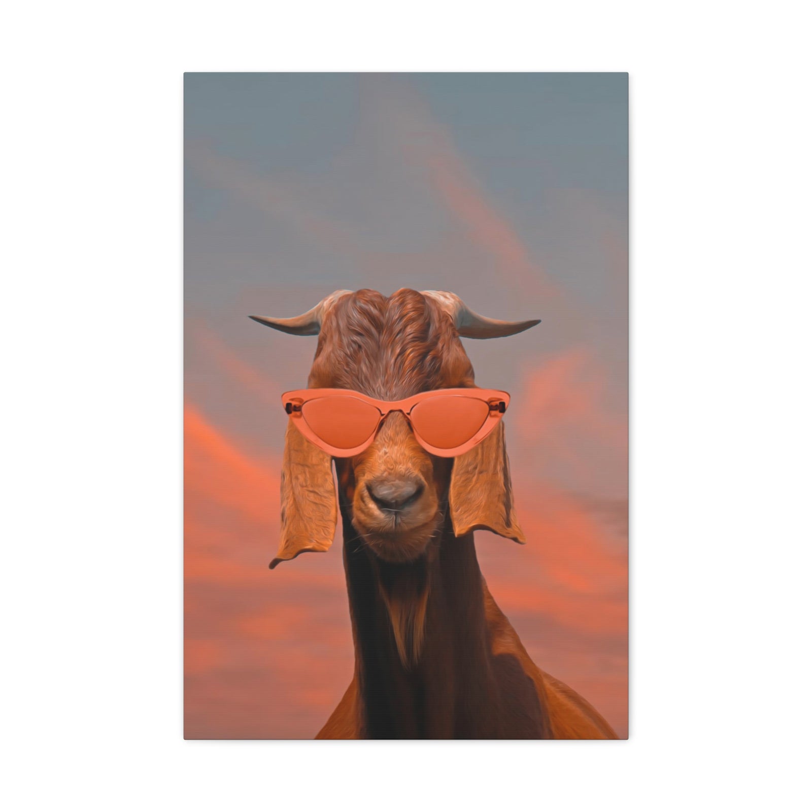 Damascus Shami Goat With Glasses Oil Painting Canvas Wall Art for Home Decor Ready-to-Hang-Express Your Love Gifts
