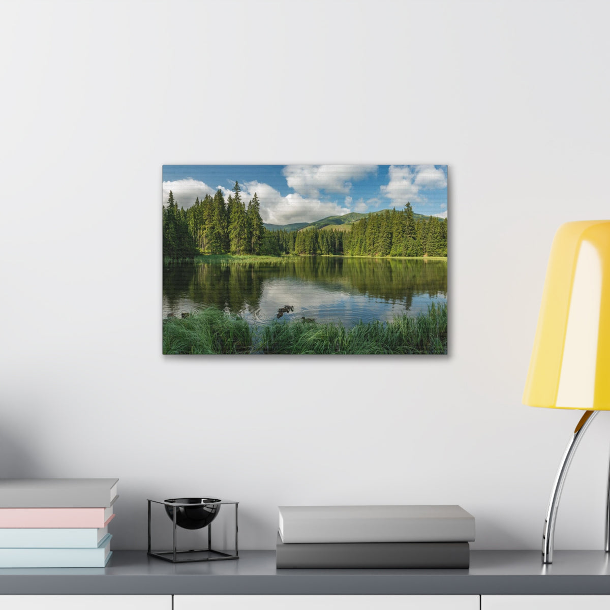 Lake Reflection Green Forest Nature Wilderness Photography Canvas Wall Art for Home Decor Ready-to-Hang-Express Your Love Gifts