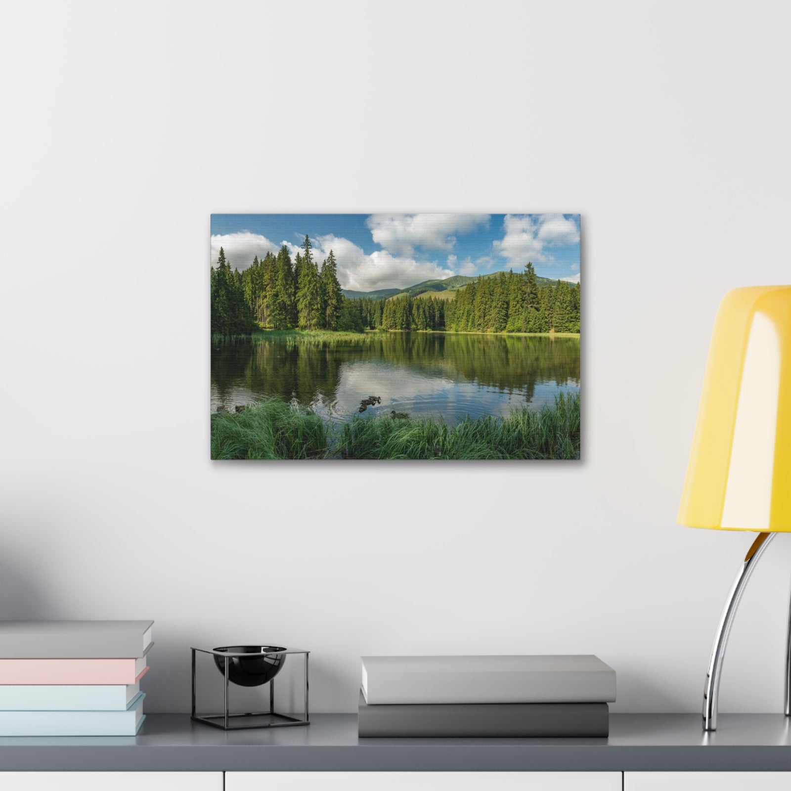 Lake Reflection Green Forest Nature Wilderness Photography Canvas Wall Art for Home Decor Ready-to-Hang-Express Your Love Gifts
