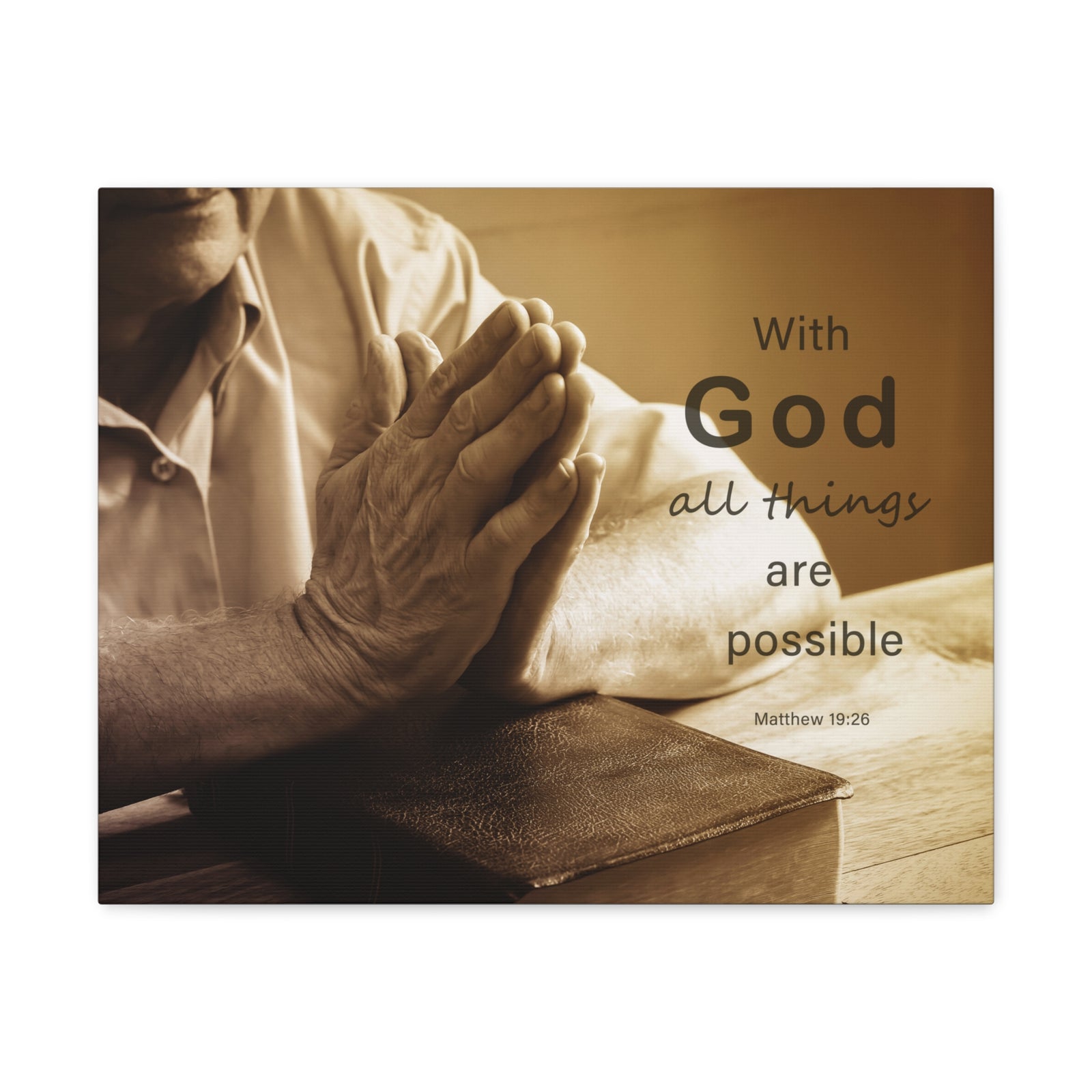 Scripture Walls With God Matthew 19:26 Praying Hands Bible Verse Canvas Christian Wall Art Ready to Hang-Express Your Love Gifts