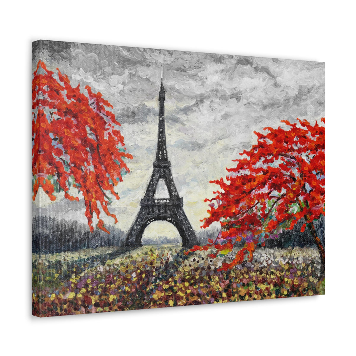 Eiffel Tower Red Tree Paris France Canvas Artwork High-Quality Breathtaking French City for Home Decor Ready to Hang-Express Your Love Gifts