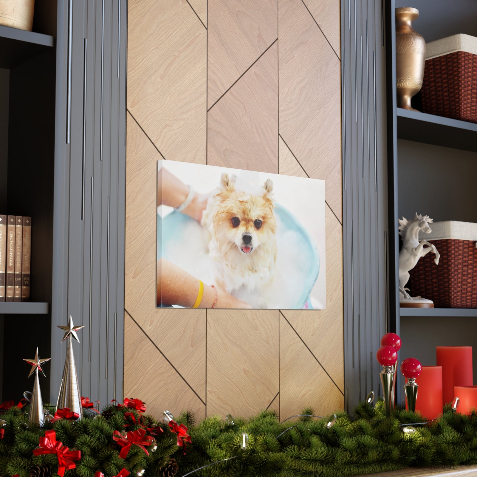 Cute Pomeranian Bath Canvas Wall Art for Home Decor Ready-to-Hang-Express Your Love Gifts