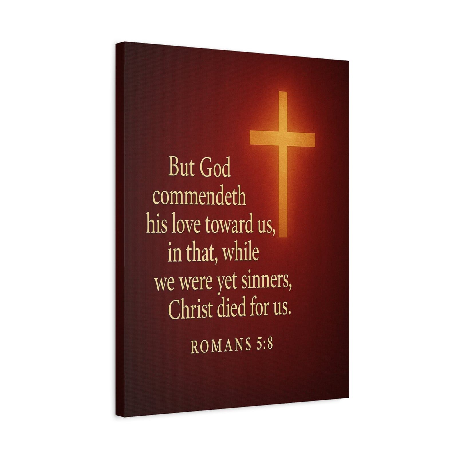 Bible Verse Canvas Romans 5:8 Christian Home Décor Wall Art Scripture Ready to Hang Faith Print-Express Your Love Gifts