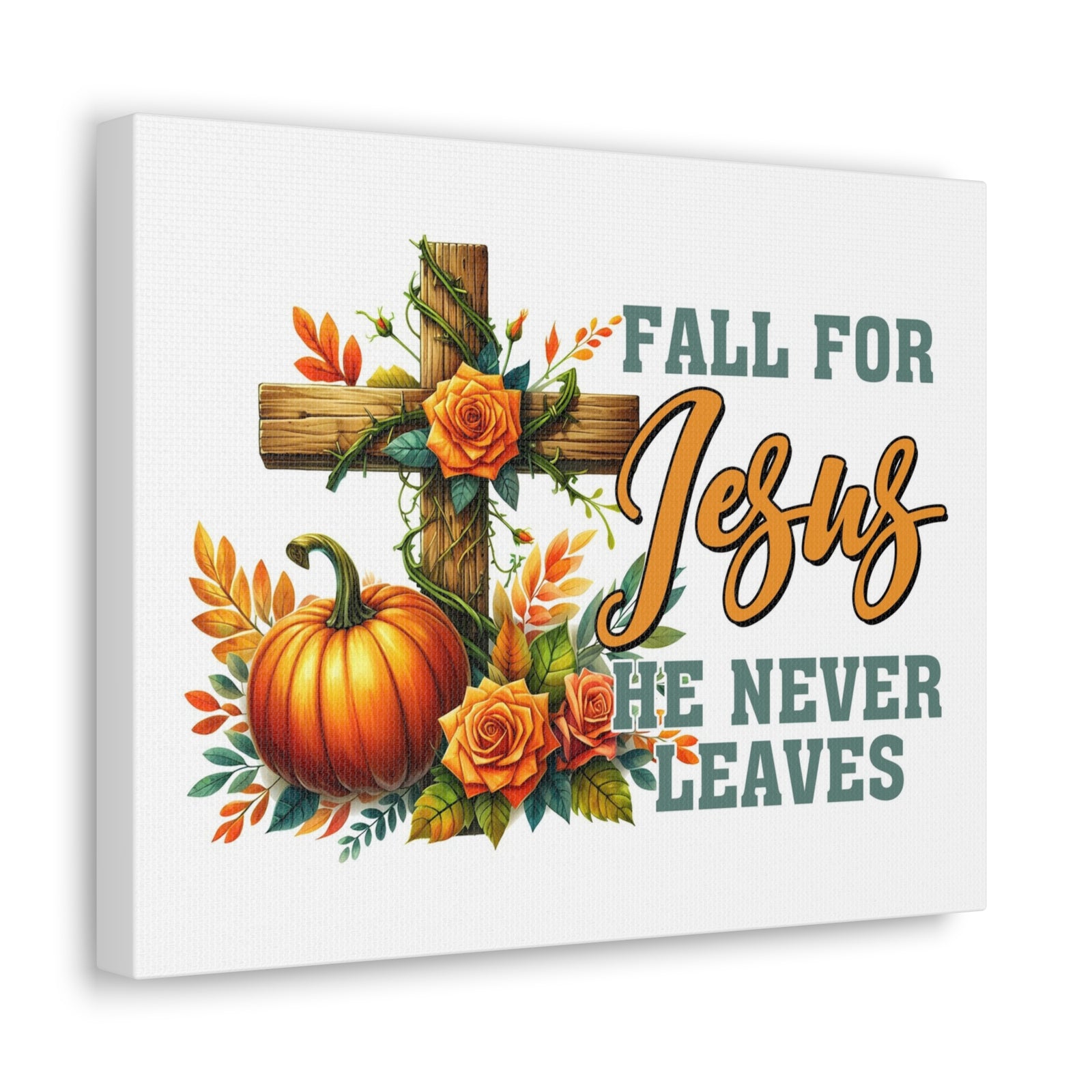 Scripture Walls Jesus Never Leaves Autumn Bible Verse Canvas Christian Wall Art Ready to Hang Unframed-Express Your Love Gifts
