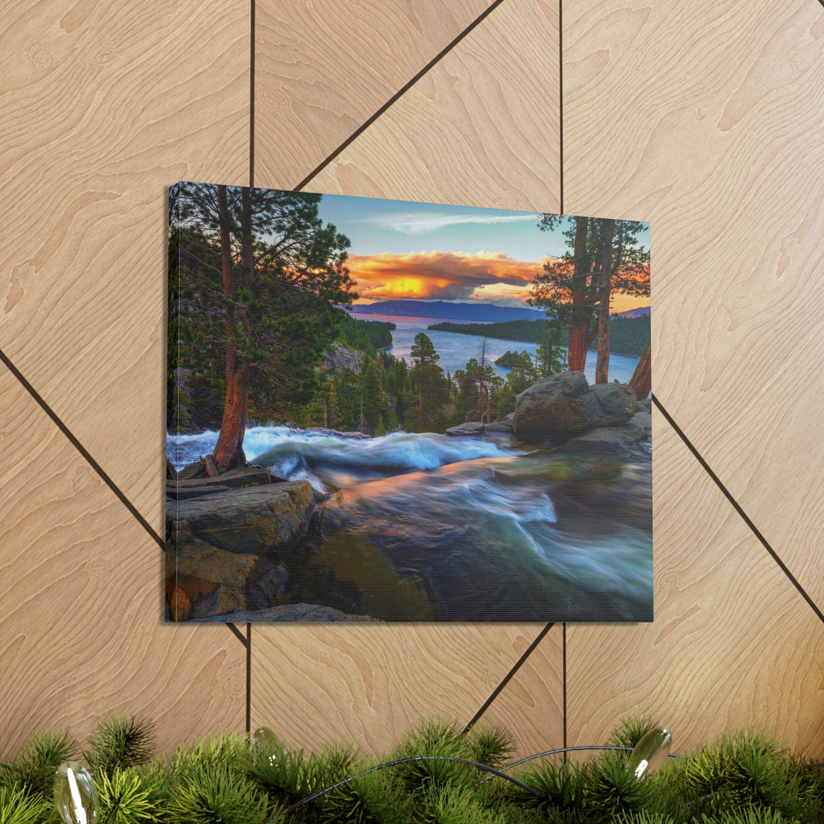 Water Rushing Lake Sunset Nature Wilderness Photography Canvas Wall Art for Home Decor Ready-to-Hang-Express Your Love Gifts