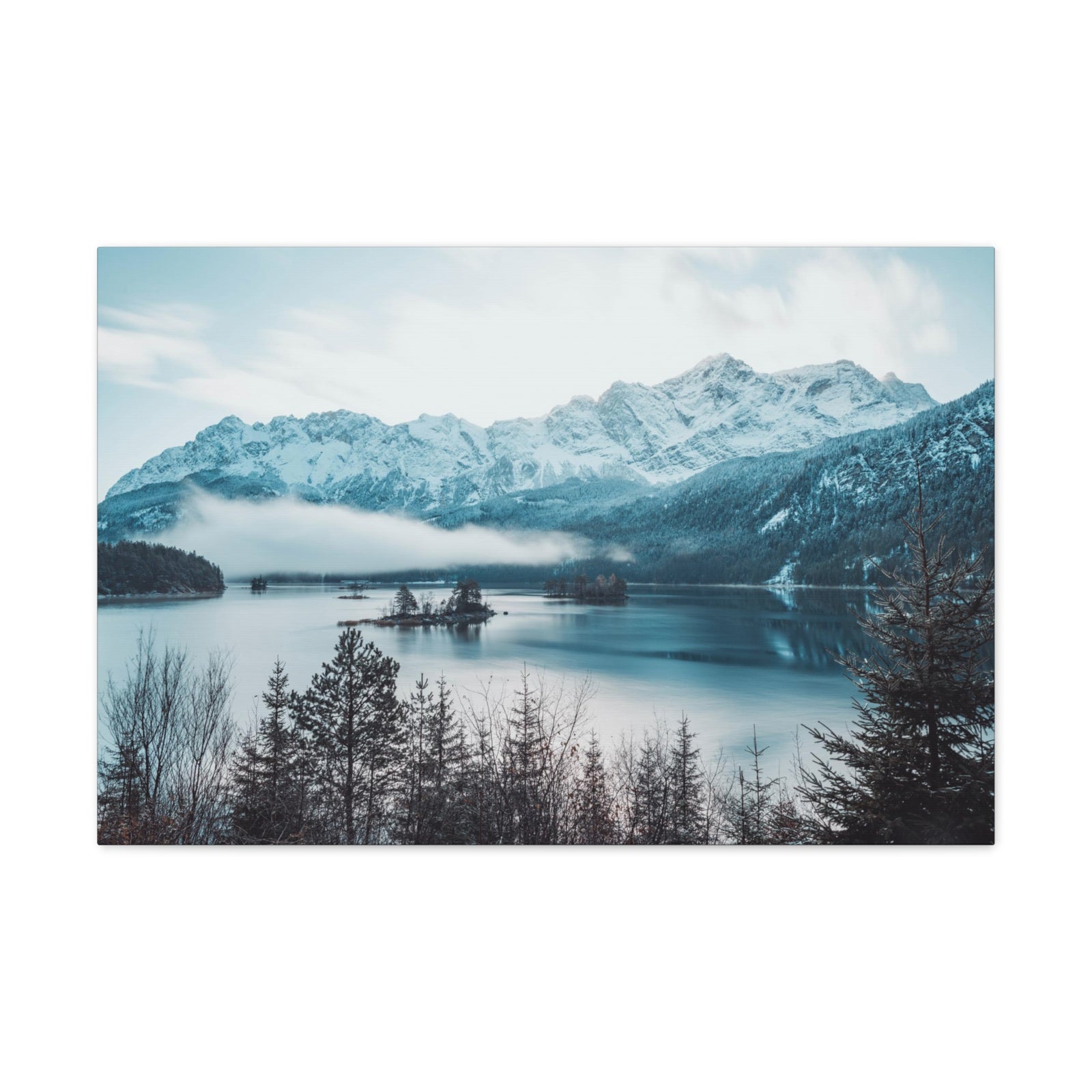 Winter Mountain Lake Pine Tree Lake Nature Wilderness Photography Canvas Wall Art for Home Decor Ready-to-Hang-Express Your Love Gifts
