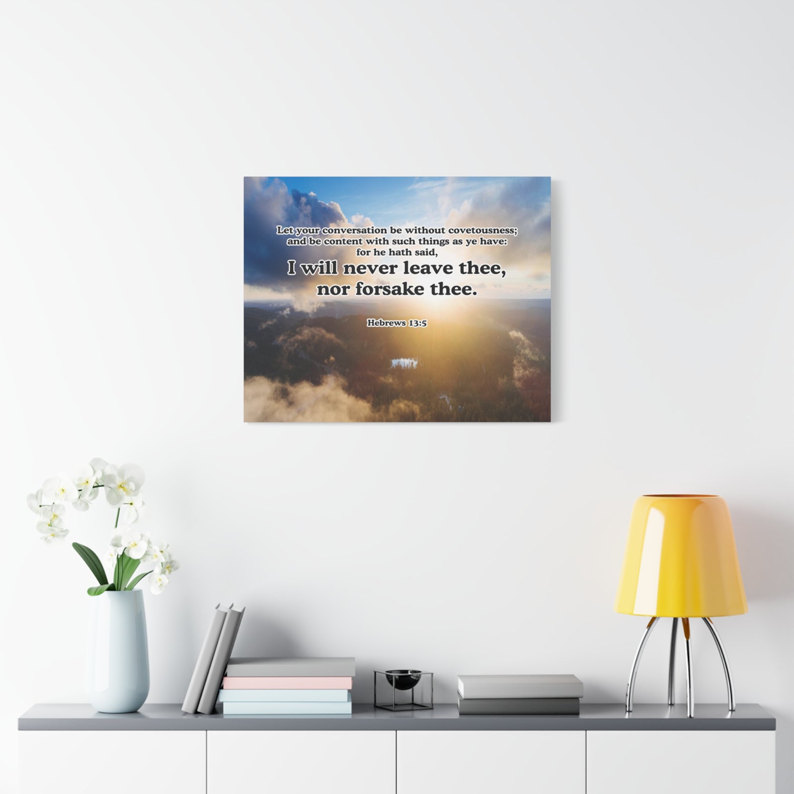 Bible Verse Canvas Never Leave or Forsake You Hebrews 13:5 Christian Wall Art Print Ready to Hang Unframed-Express Your Love Gifts