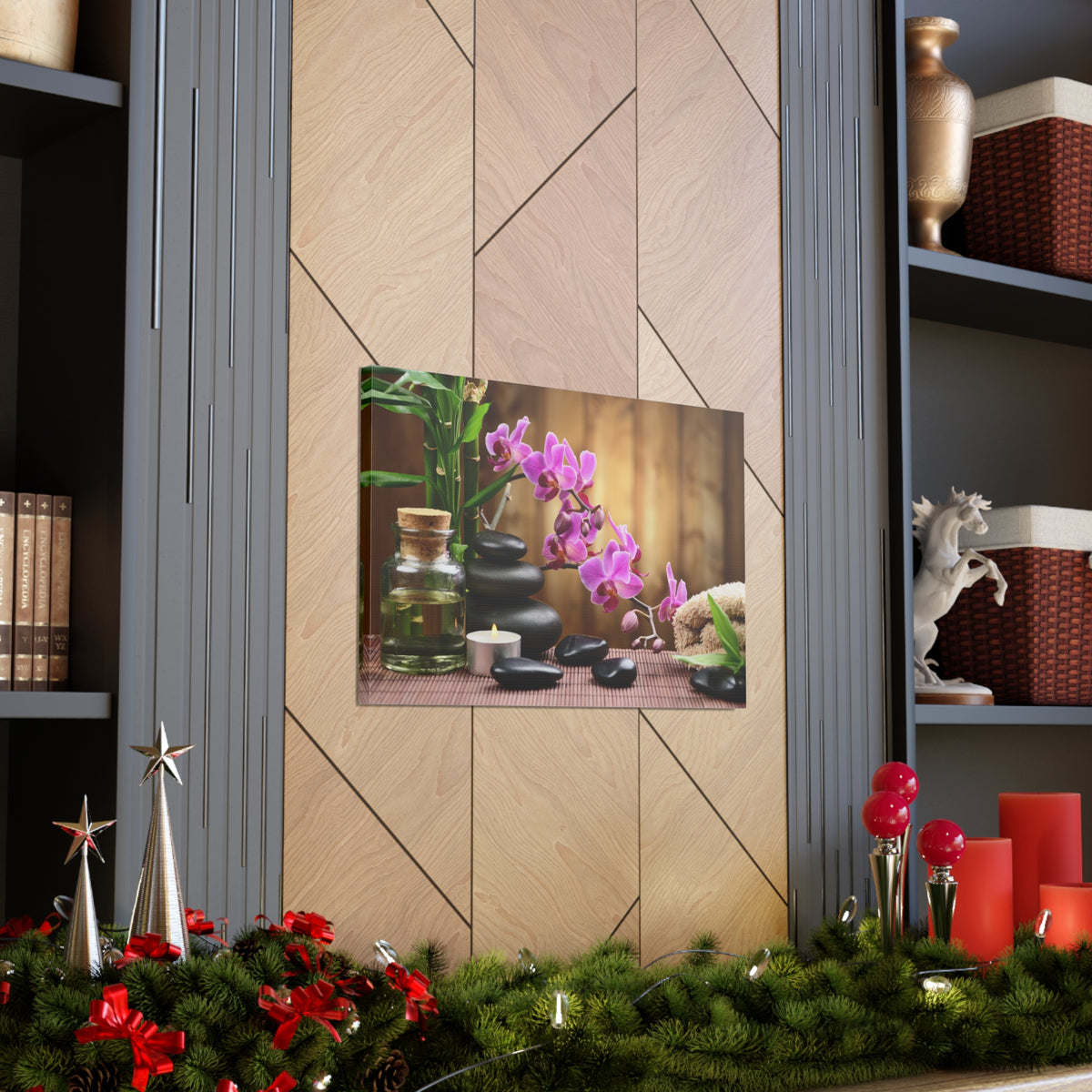 Bamboo Stones Orchid Forest Floral Nature Photography Canvas Wall Art for Home Decor Ready-to-Hang-Express Your Love Gifts