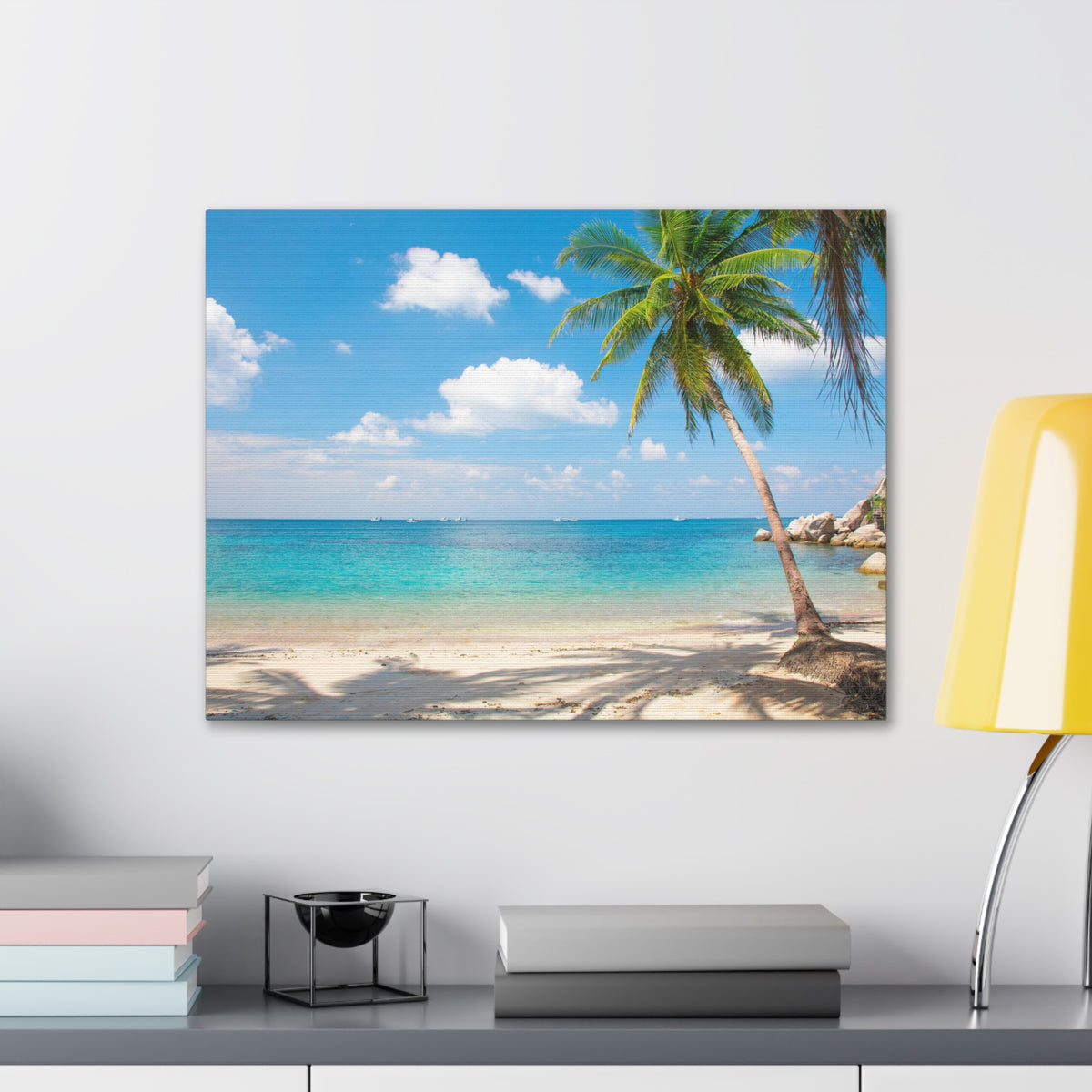 Tropical Beach With Coconut Palm Tree Ocean Canvas Wall Art for Home Decor Ready-to-Hang-Express Your Love Gifts