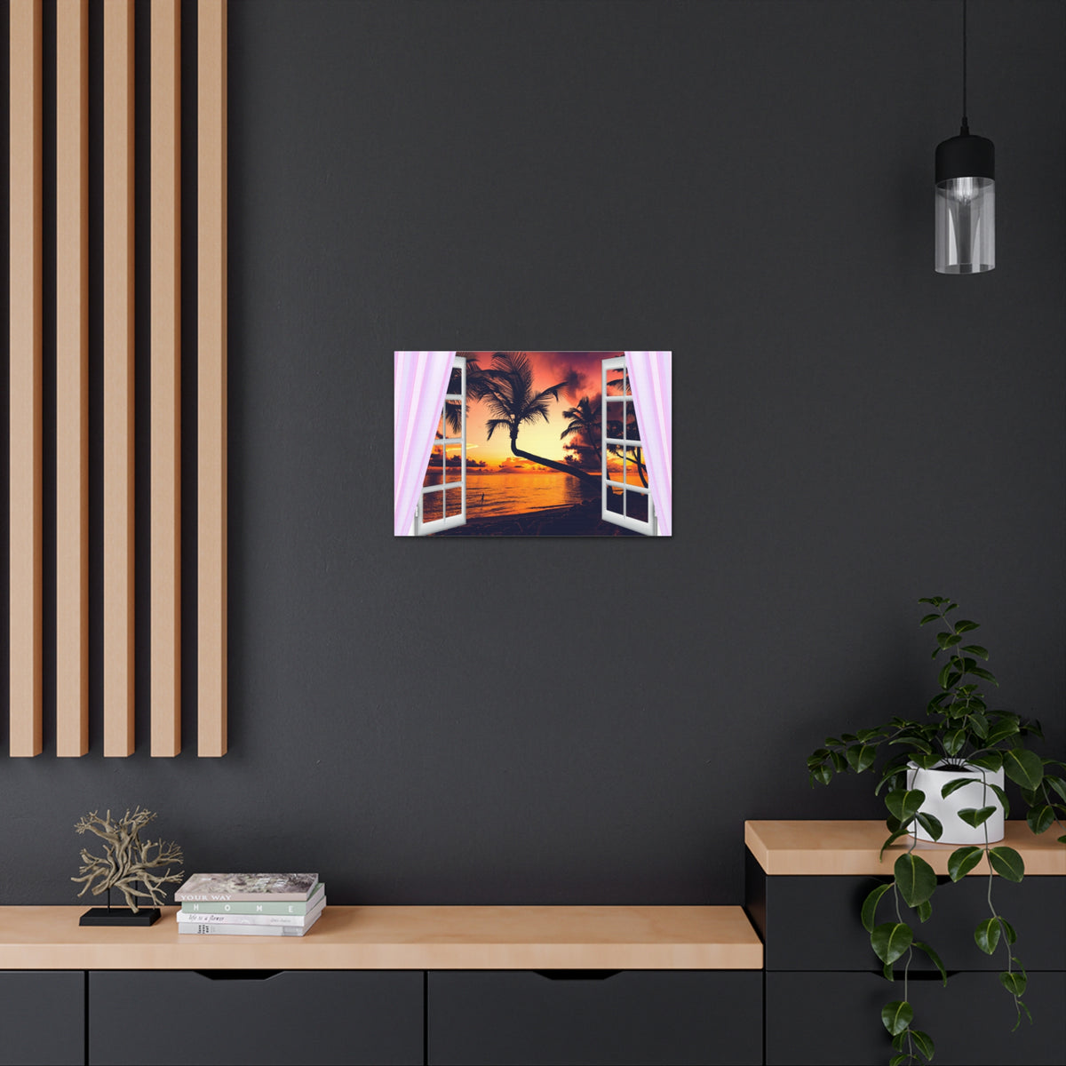 Window Open View Sea Sunset Sun In The Clouds Ocean Canvas Wall Art for Home Decor Ready-to-Hang-Express Your Love Gifts