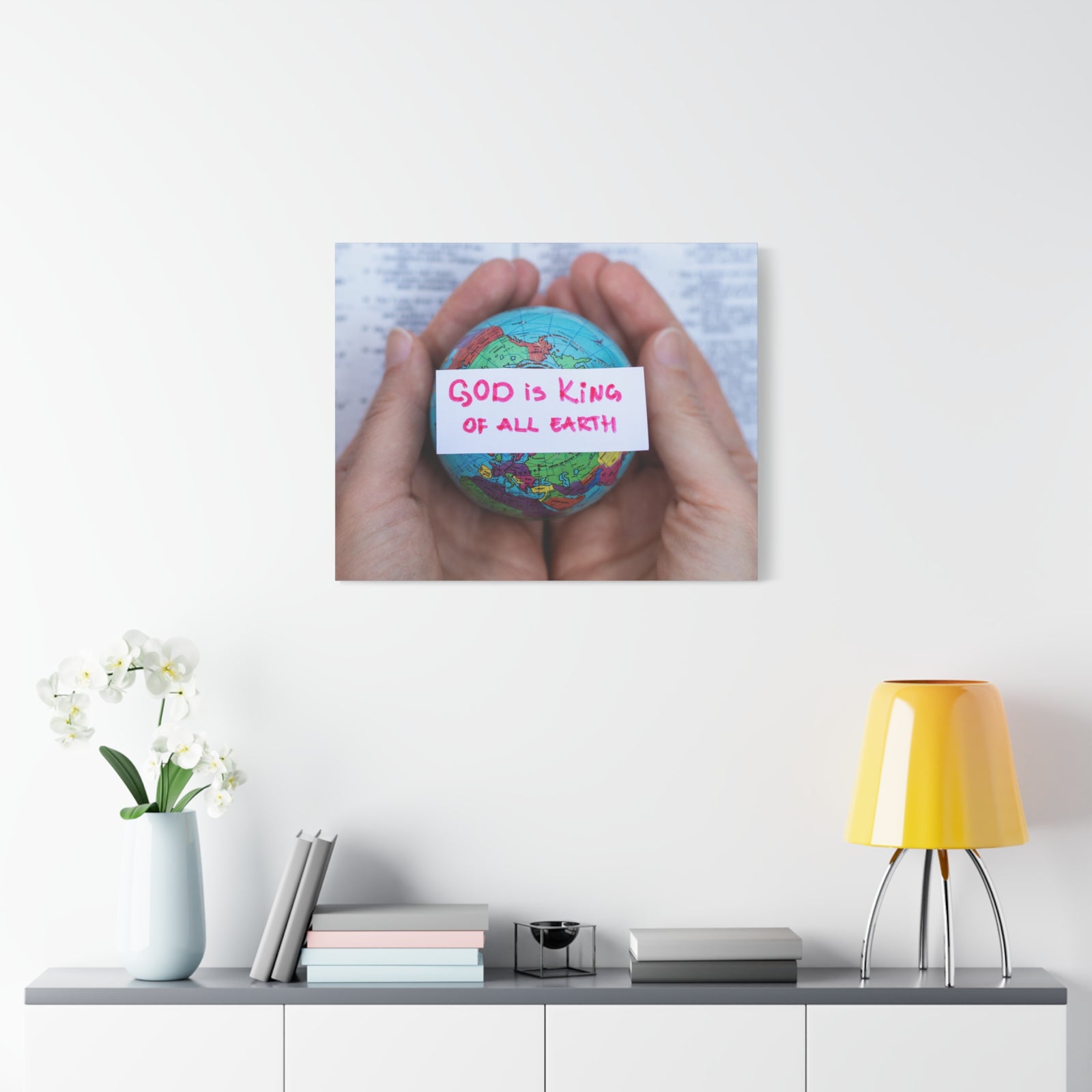 Scripture Canvas King Of All Earth Psalm 29:10 Christian Wall Art Bible Verse Print Ready to Hang-Express Your Love Gifts