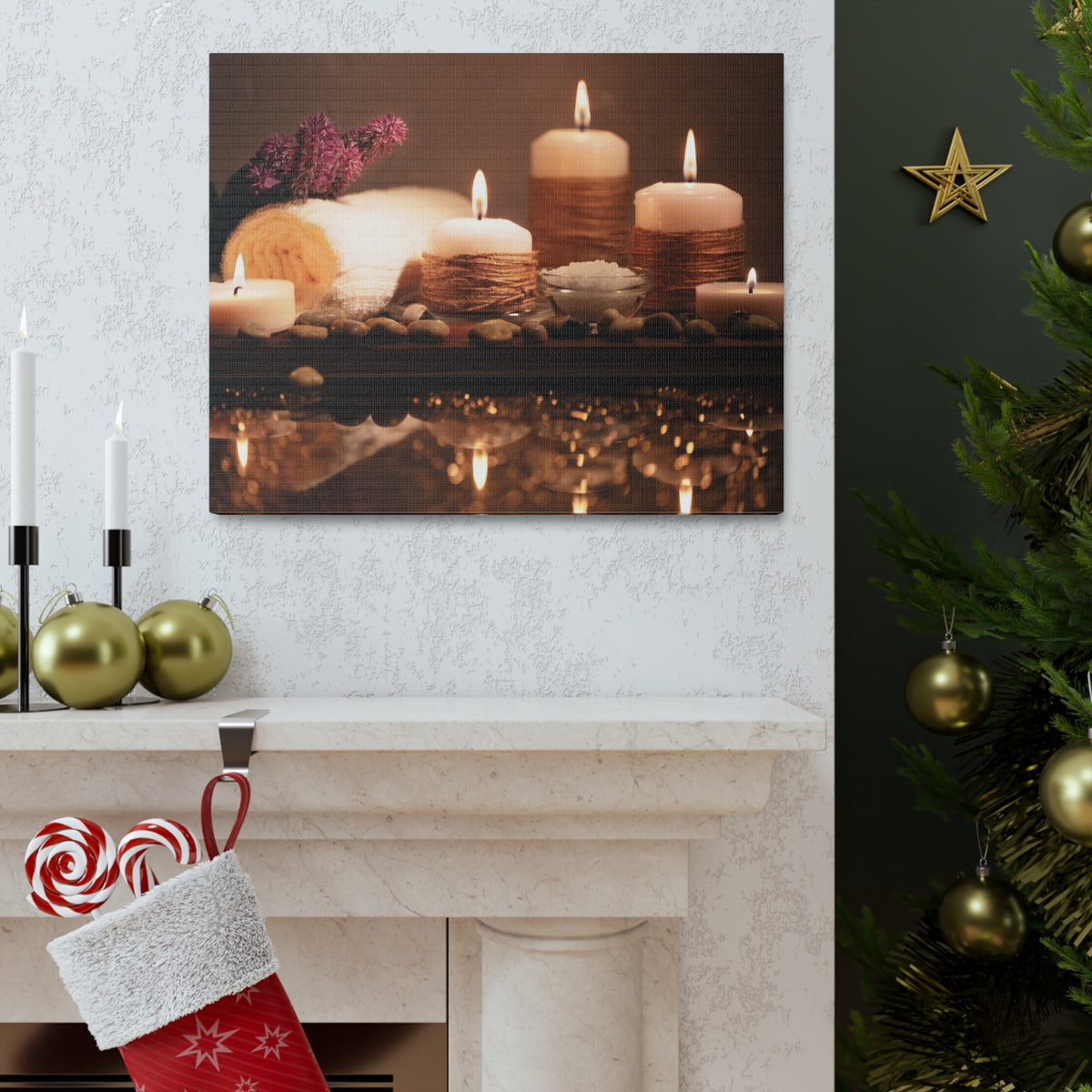 Pebbles and Aromatic Candles Forest Floral Nature Photography Canvas Wall Art for Home Decor Ready-to-Hang-Express Your Love Gifts