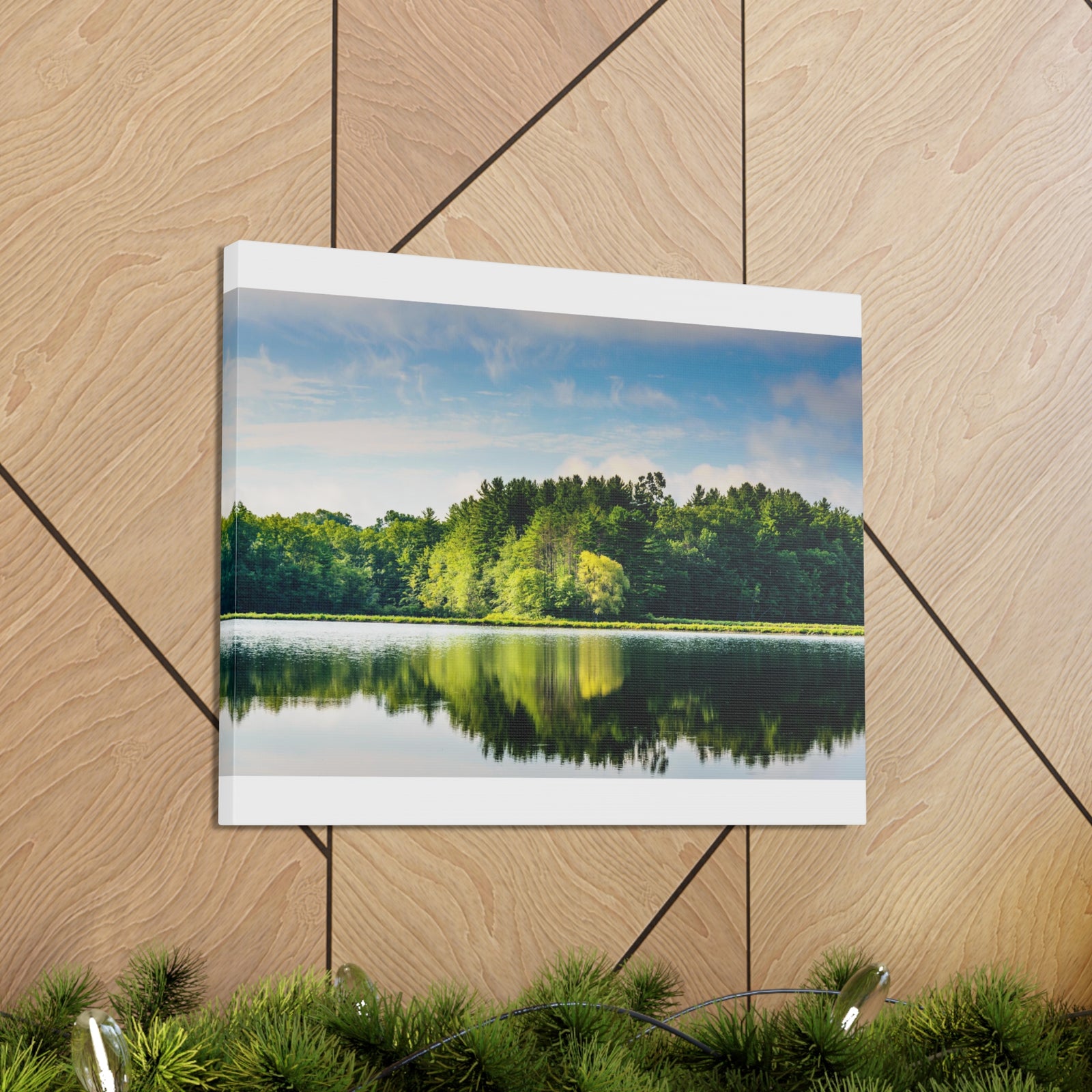 Green Forest Clear Lake Reflection Nature Wilderness Photography Canvas Wall Art for Home Decor Ready-to-Hang-Express Your Love Gifts