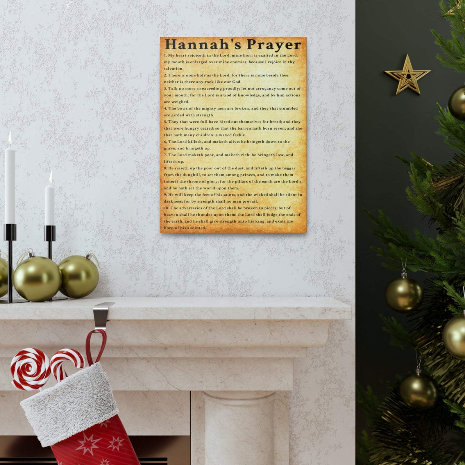 Scripture Walls Hannah's Prayer 1 Samuel 2:1–10 Gold Bible Verse Canvas Christian Wall Art Ready to Hang Unframed-Express Your Love Gifts