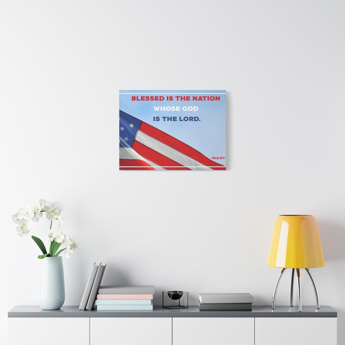 Scripture Canvas Blessed Is The Nation Psalm 33:12 Christian Wall Art Bible Verse Print Ready to Hang-Express Your Love Gifts