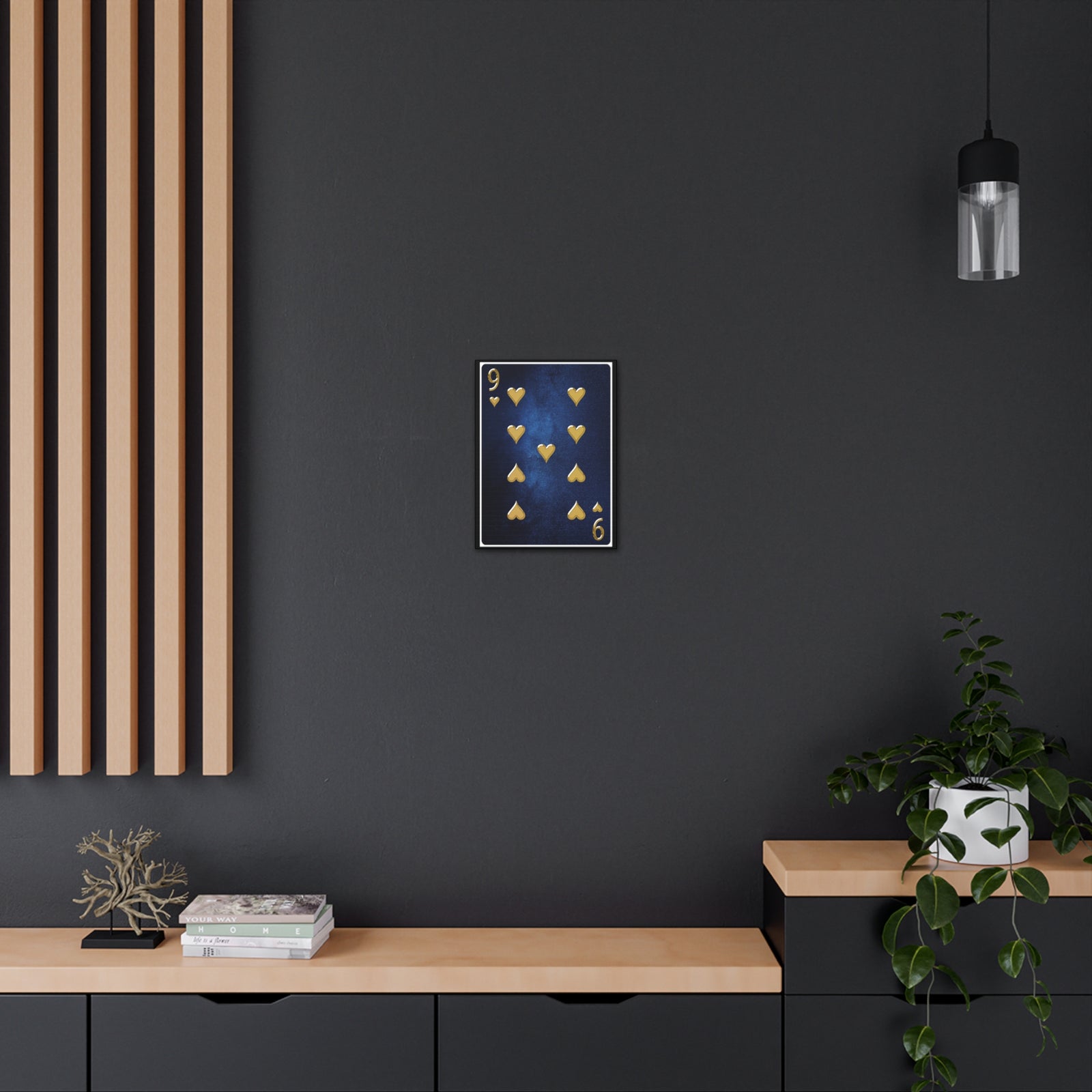 Nine Of Hearts Space Background Playing Card Canvas Wall Art for Home Decor Ready-to-Hang-Express Your Love Gifts