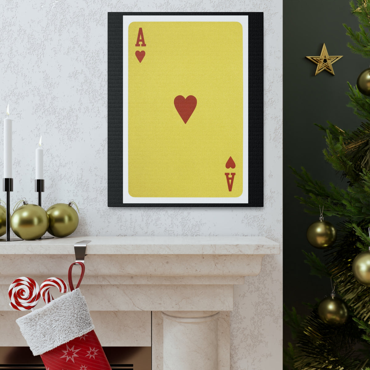 Golden Ace Of Hearts Isolated White Background Playing Card Canvas Wall Art for Home Decor Ready-to-Hang-Express Your Love Gifts