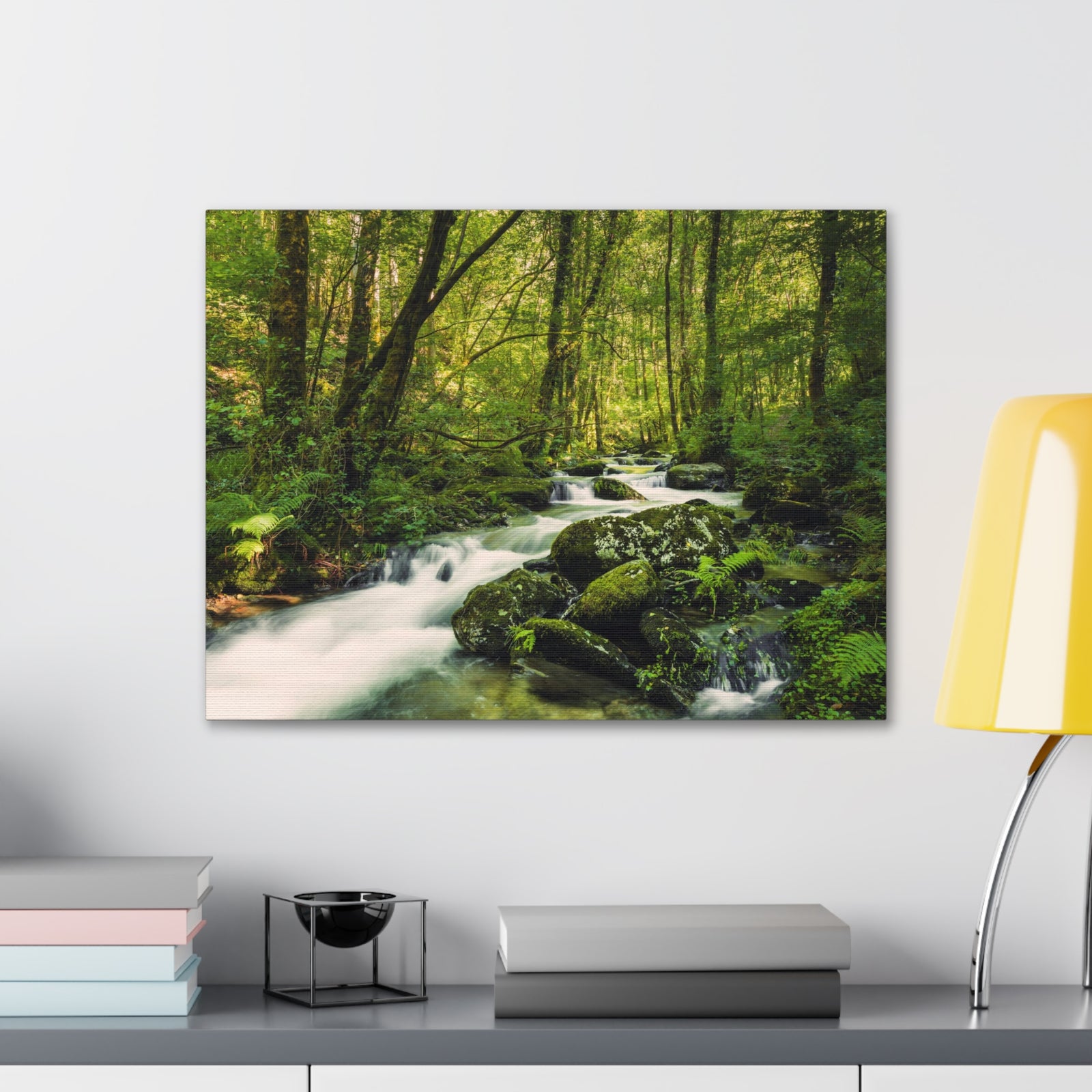 Green Forest River Nature Wilderness Photography Canvas Wall Art for Home Decor Ready-to-Hang-Express Your Love Gifts