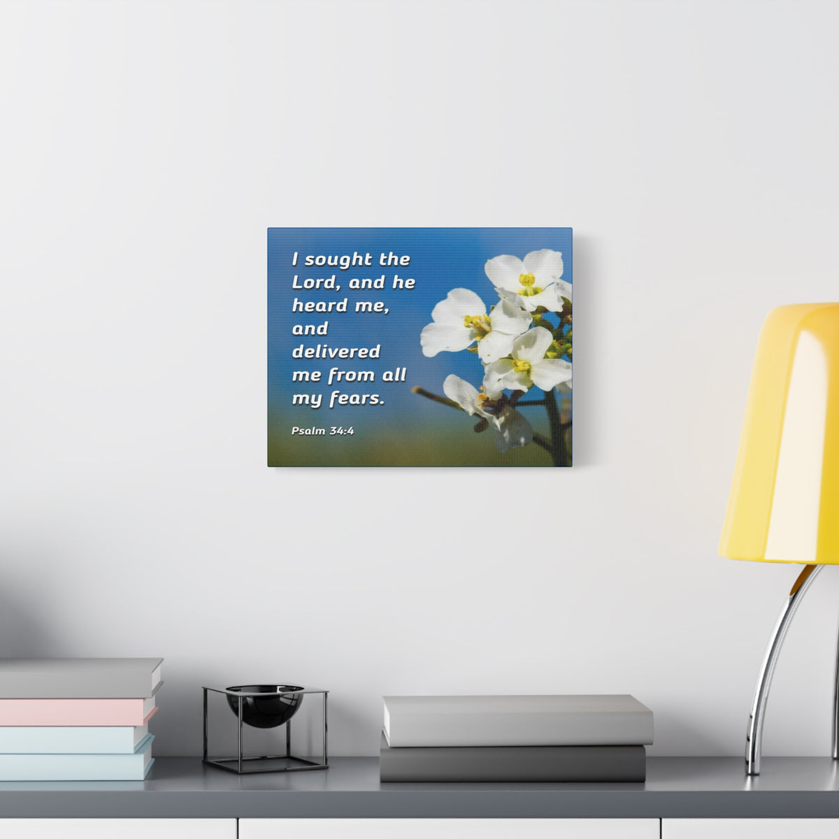 Scripture Canvas He Heard Me Psalm 34:4 Christian Wall Art Bible Verse Print Ready to Hang-Express Your Love Gifts