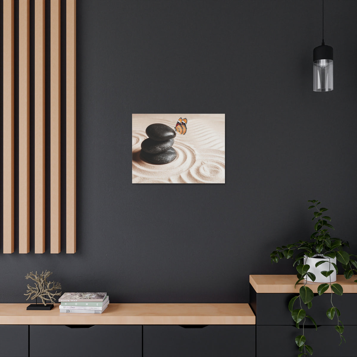 Stones on Sand Forest Floral Nature Photography Canvas Wall Art for Home Decor Ready-to-Hang-Express Your Love Gifts