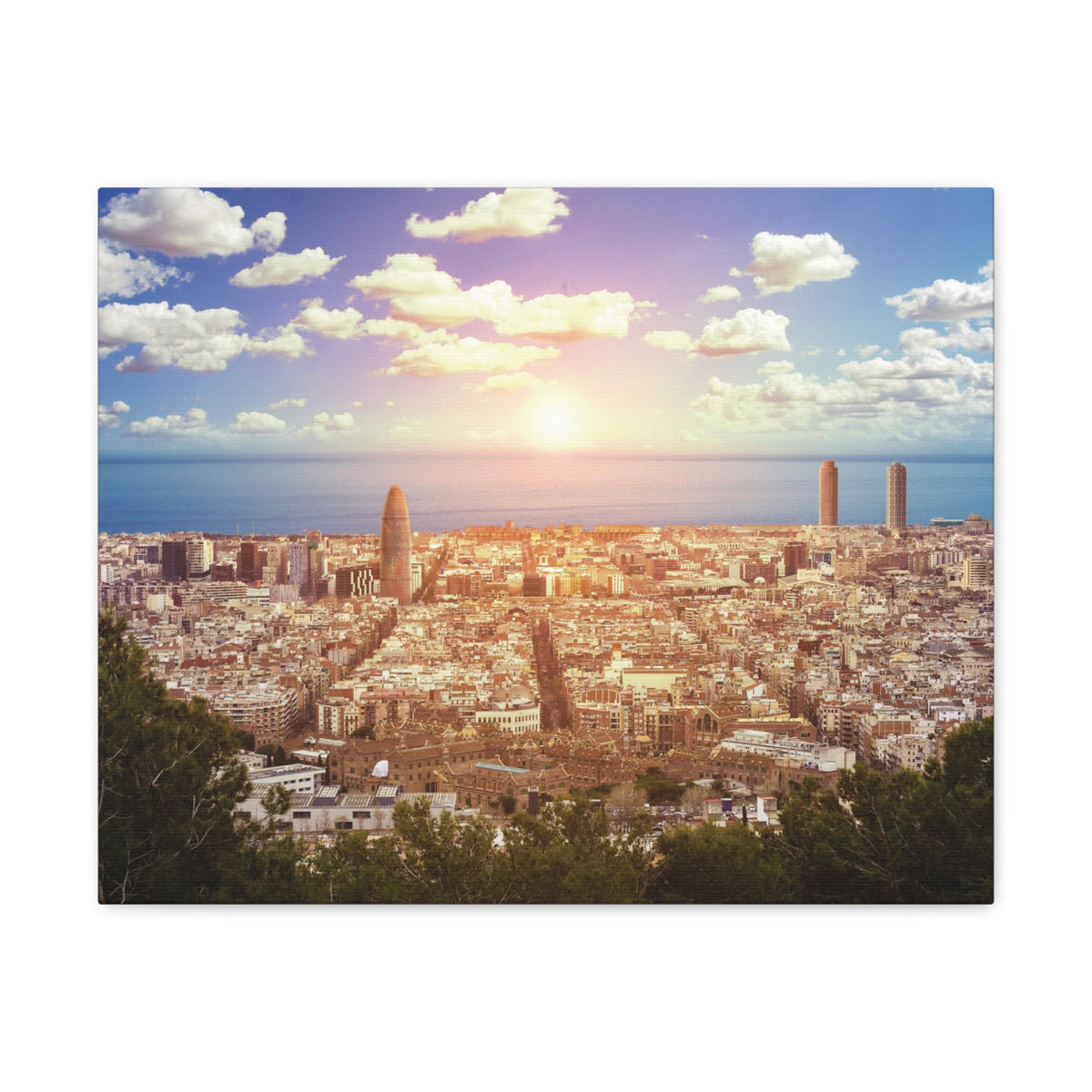 Barcelona Daytime Skyline Canvas Artwork High-Quality Breathtaking Stunning Cityscape for Home Decor Ready to Hang-Express Your Love Gifts