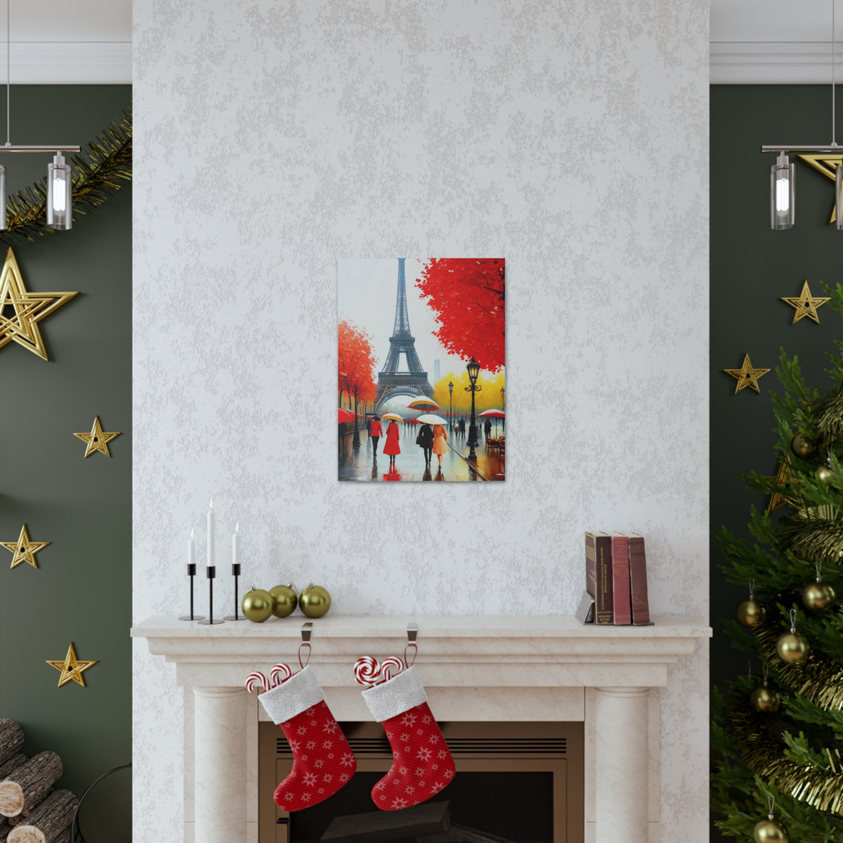 Paris Eiffel Tower Red Dress And Red Tree France Canvas Artwork High-Quality Breathtaking French City for Home Decor Ready to Hang-Express Your Love Gifts