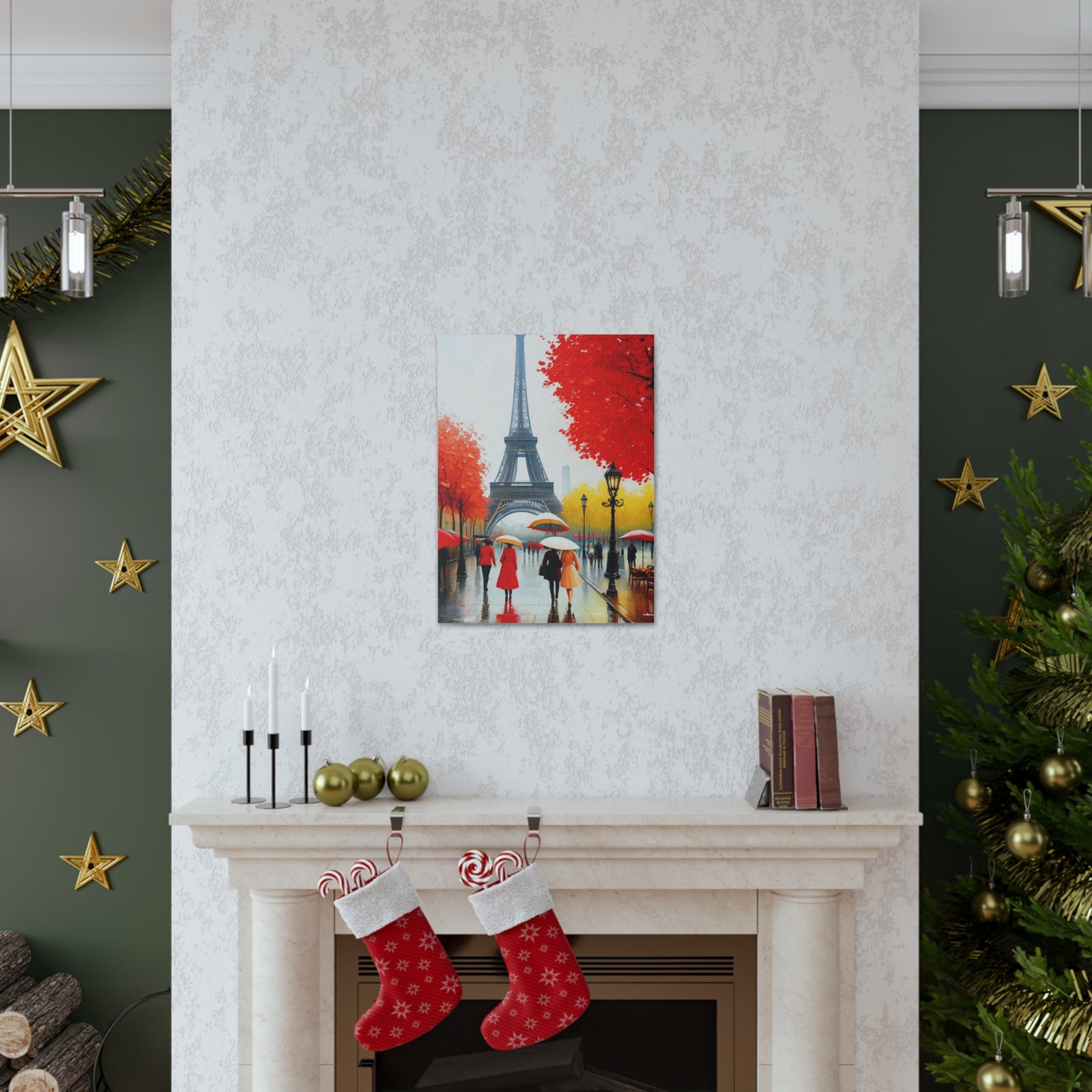 Paris Eiffel Tower Red Dress And Red Tree France Canvas Artwork High-Quality Breathtaking French City for Home Decor Ready to Hang-Express Your Love Gifts