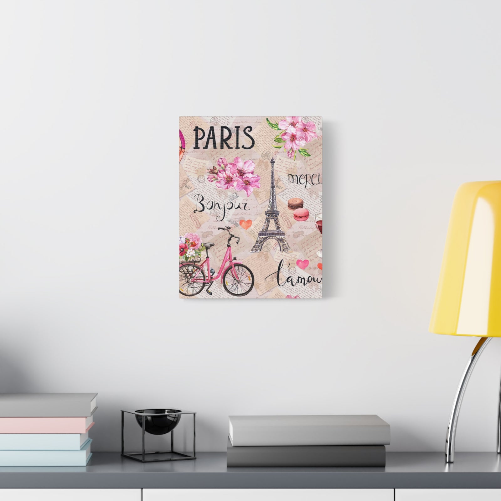 Eiffel Tower Pink Bike Paris Illustration France Canvas Artwork High-Quality Breathtaking French City for Home Decor Ready to Hang-Express Your Love Gifts