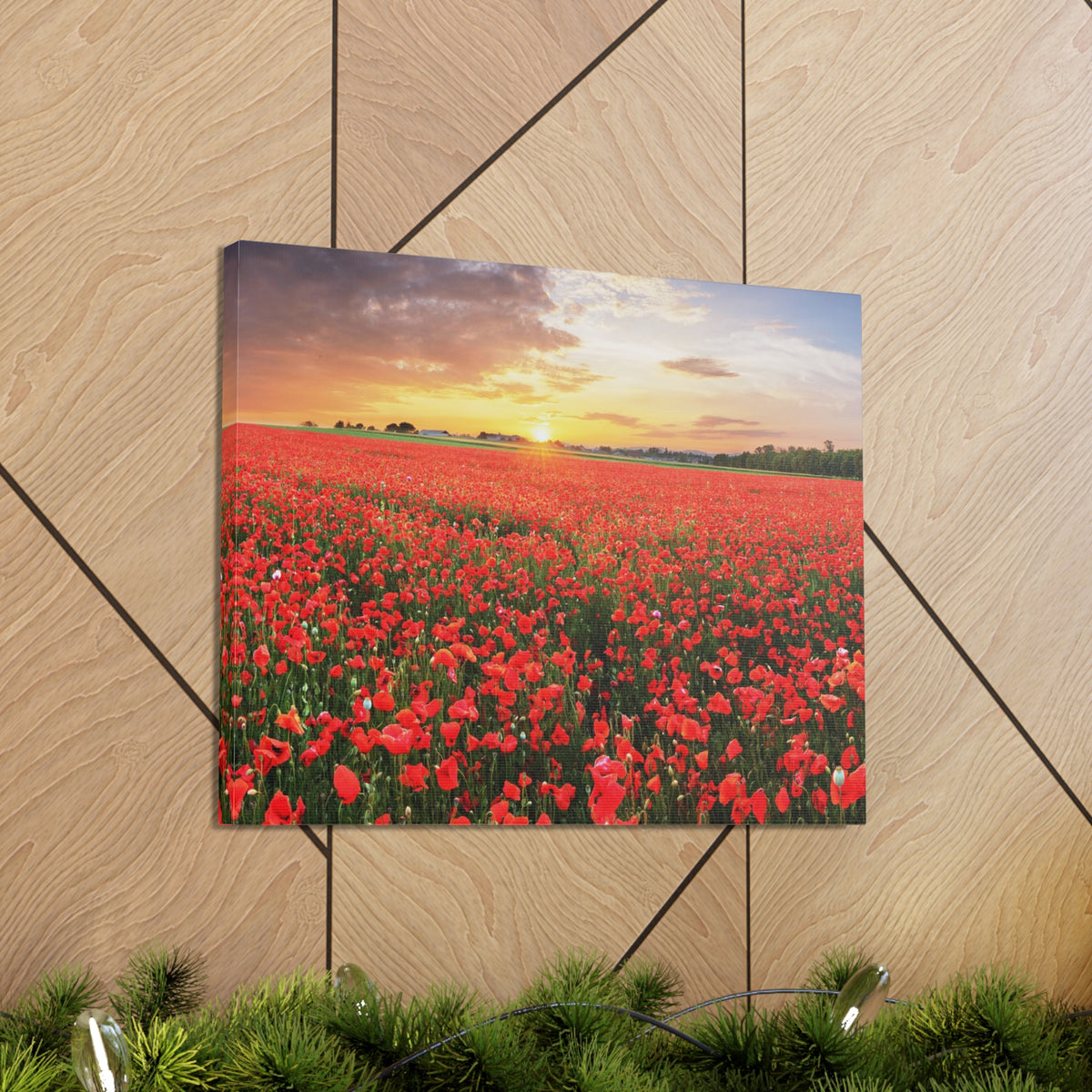 Nice Sunset Over Poppy Field Flower Canvas Wall Art for Home Decor Ready-to-Hang-Express Your Love Gifts