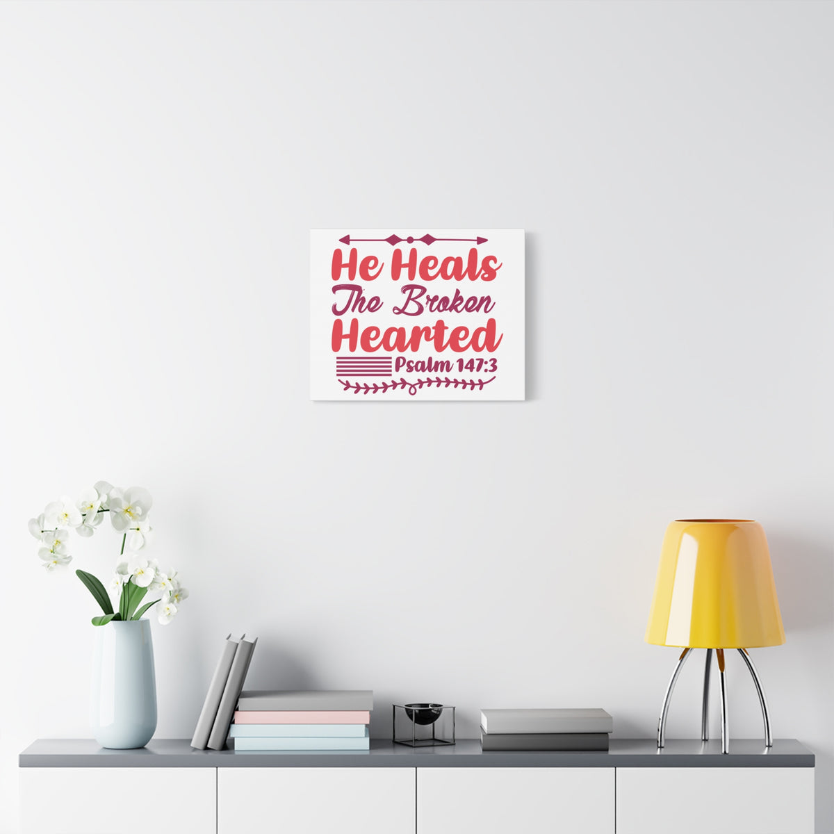 Scripture Canvas Psalm 147:3 The Broken Hearted Christian Wall Art Bible Verse Print Ready to Hang-Express Your Love Gifts